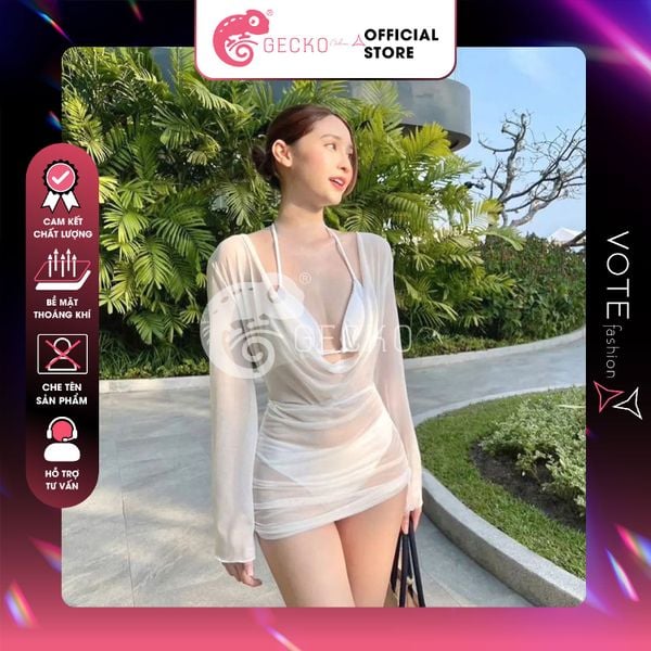  Áo Lưới Cổ Đổ Xuyên Thấu Dáng Ngắn Mặc Ngoài Bikini GECKO 3PK27 