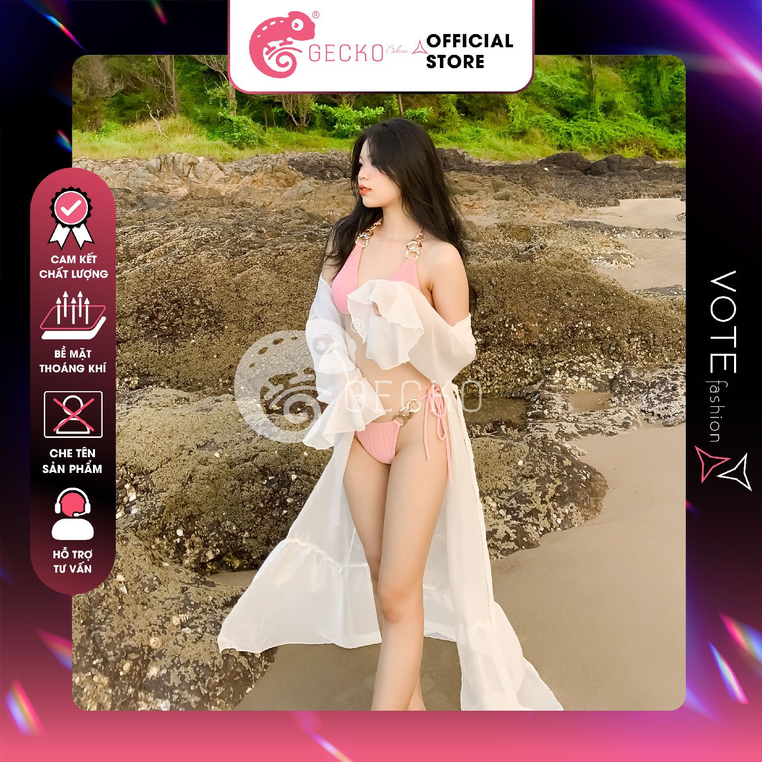  Áo Choàng Đi Biển Mặc Kèm Bikini Dạng Bèo Dáng Dài GECKO 3PK17 
