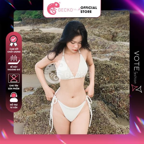  Bikini 2 Mảnh Tam Giác Thun Vằn Xốp Nhật Phối 6 Khoen GECKO 2M35 