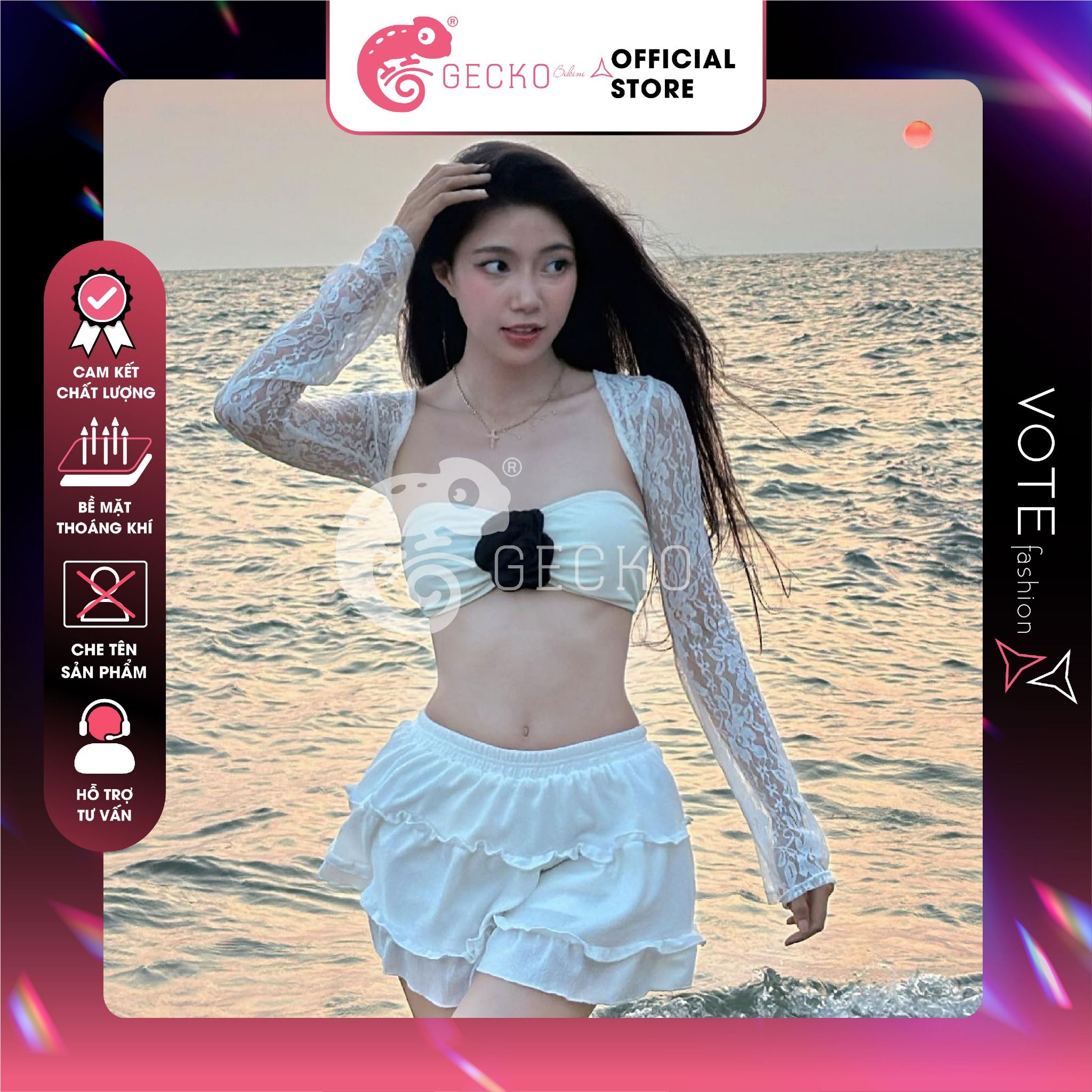  Áo Lưới Ren Cover Xuyên Thấu GECKO 3PK26 