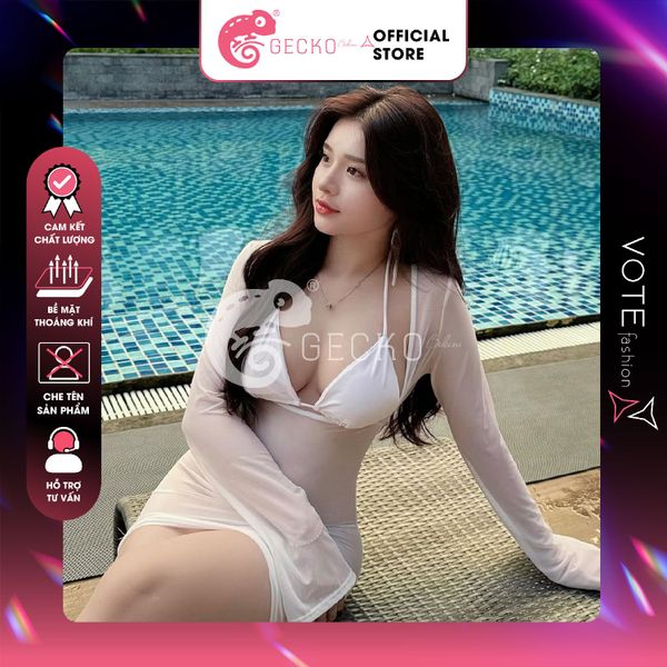  Áo Lưới Tay Loe Xuyên Thấu Mặc Kèm Bikini Ôm Body Dáng Ngắn GECKO 3PK13 