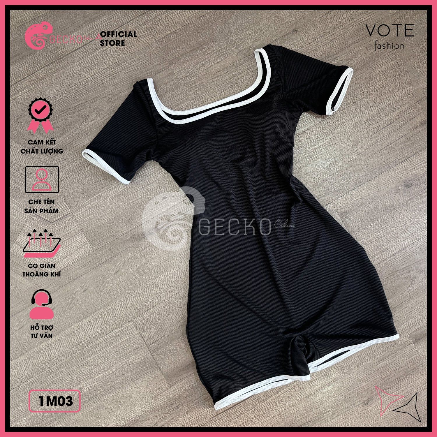  Bikini 1 Mảnh Bodysuit Tay Ngắn Quần Đùi GECKO 1M03 