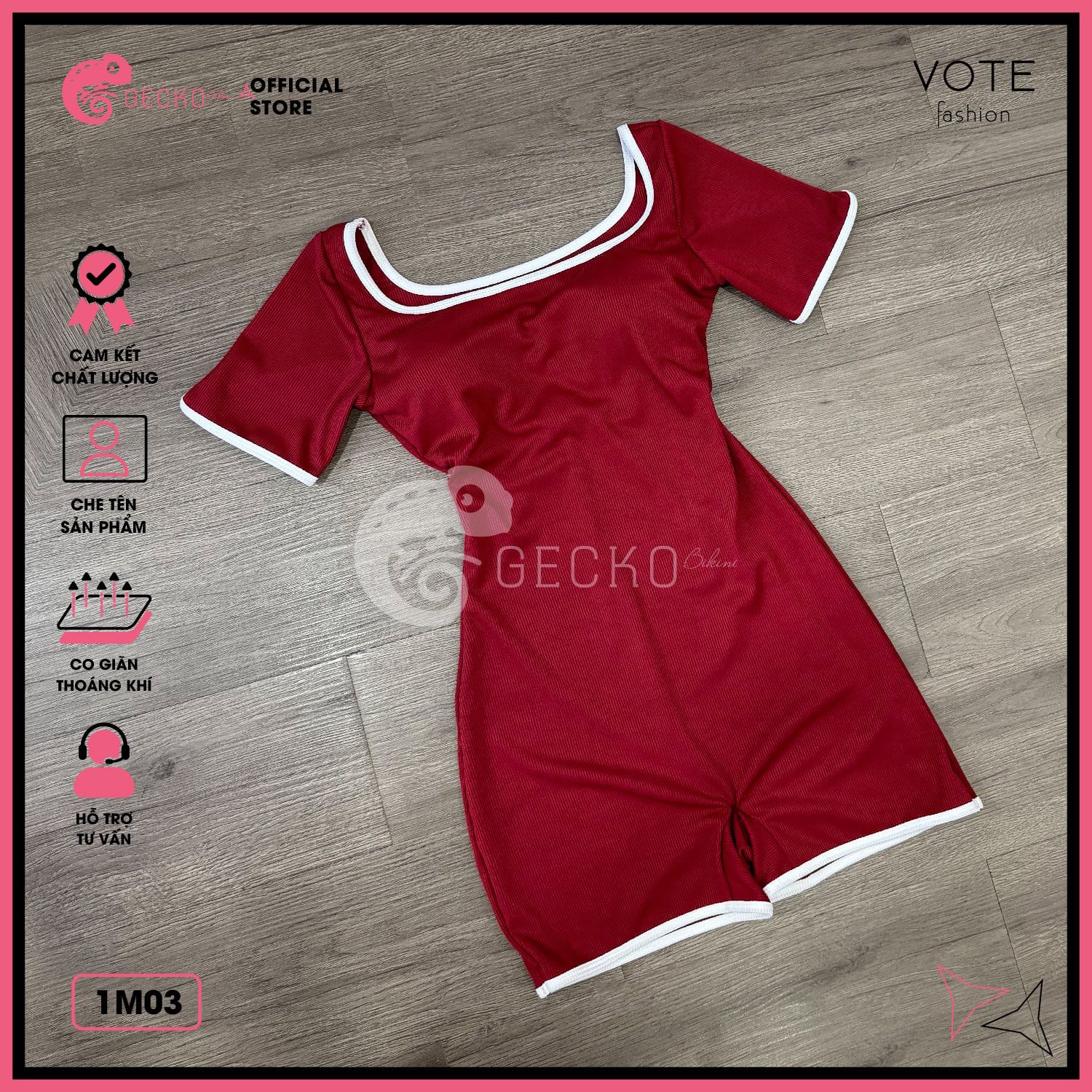  Bikini 1 Mảnh Bodysuit Tay Ngắn Quần Đùi GECKO 1M03 