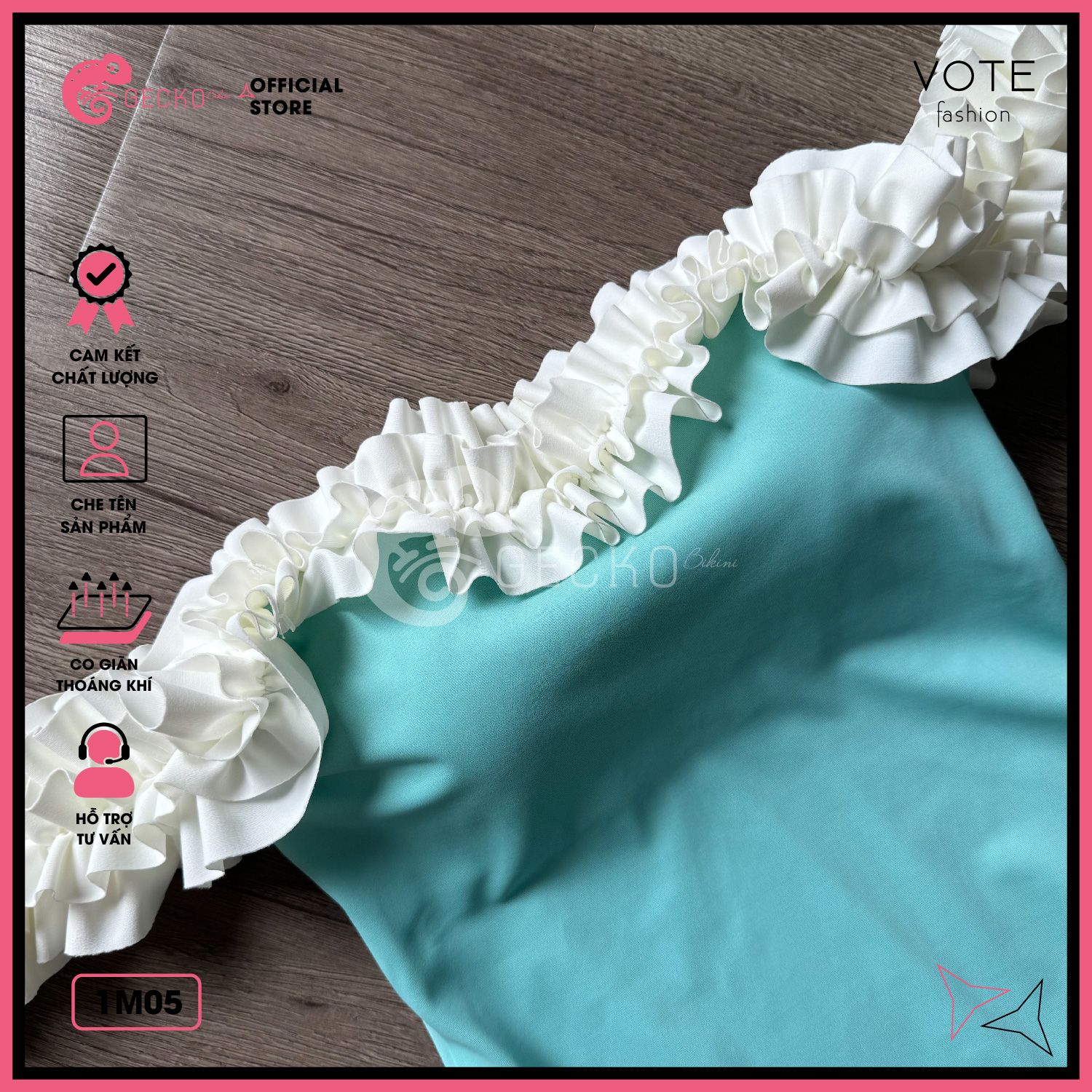  Bikini 1 Mảnh Bèo Trễ Vai Dễ Thương Quần Xẻ Cao GECKO 1M05 