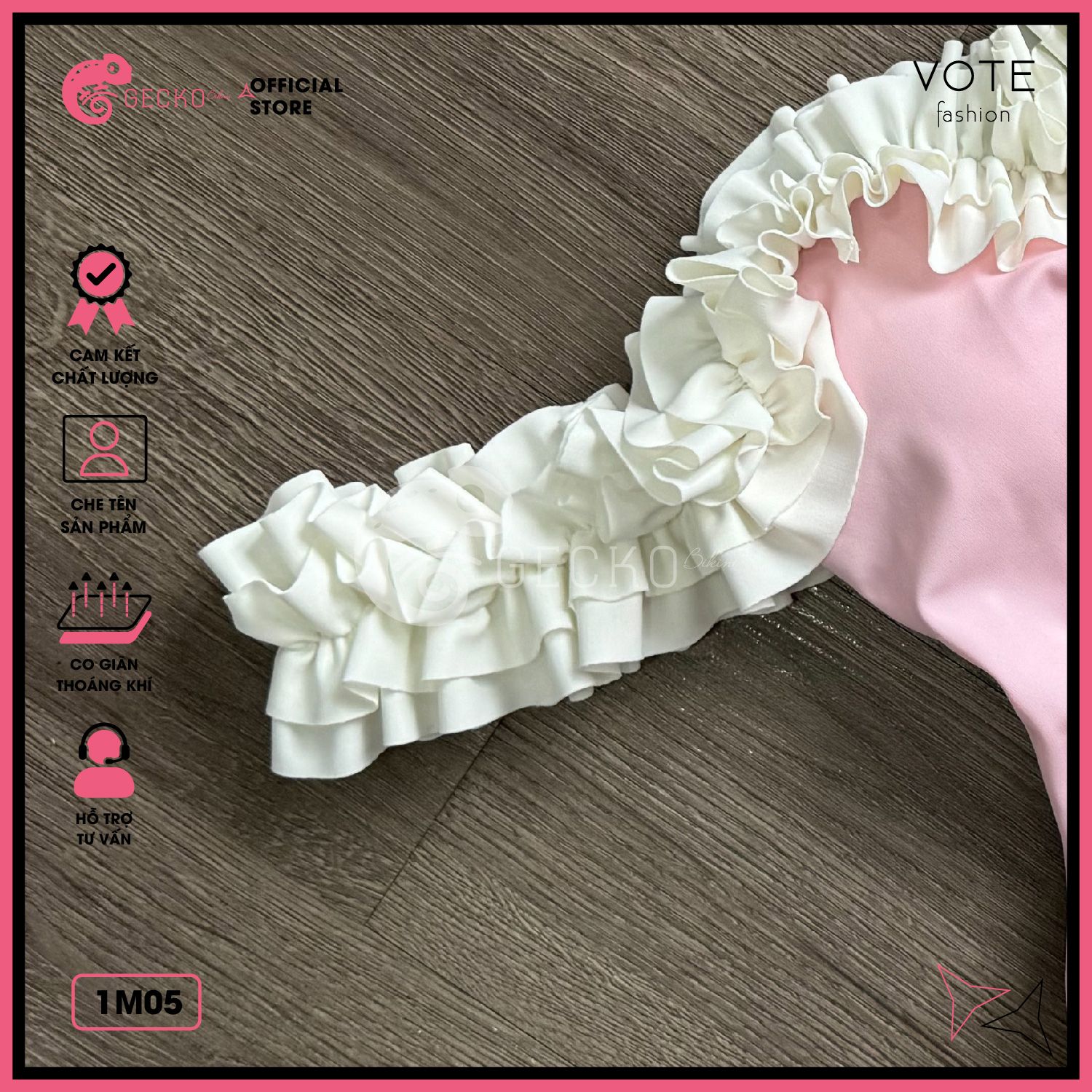  Bikini 1 Mảnh Bèo Trễ Vai Dễ Thương Quần Xẻ Cao GECKO 1M05 