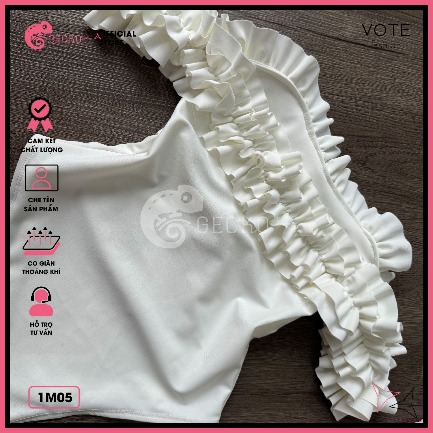  Bikini 1 Mảnh Bèo Trễ Vai Dễ Thương Quần Xẻ Cao GECKO 1M05 