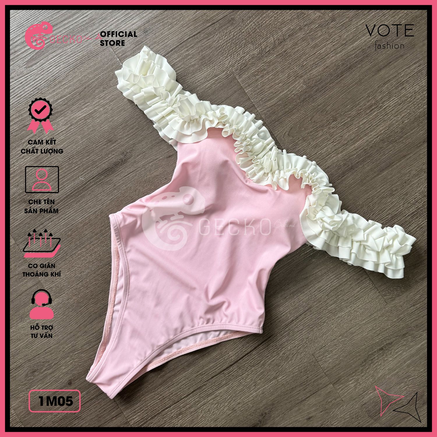  Bikini 1 Mảnh Bèo Trễ Vai Dễ Thương Quần Xẻ Cao GECKO 1M05 