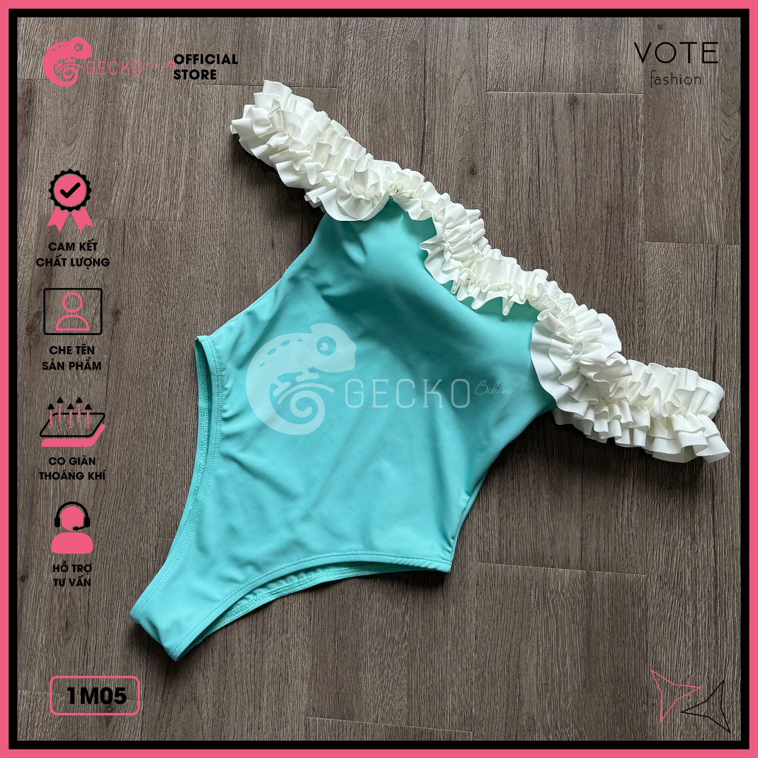  Bikini 1 Mảnh Bèo Trễ Vai Dễ Thương Quần Xẻ Cao GECKO 1M05 
