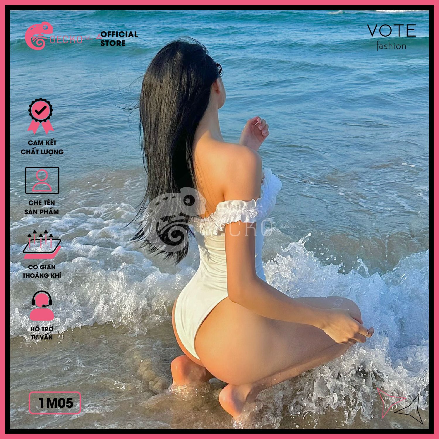  Bikini 1 Mảnh Bèo Trễ Vai Dễ Thương Quần Xẻ Cao GECKO 1M05 