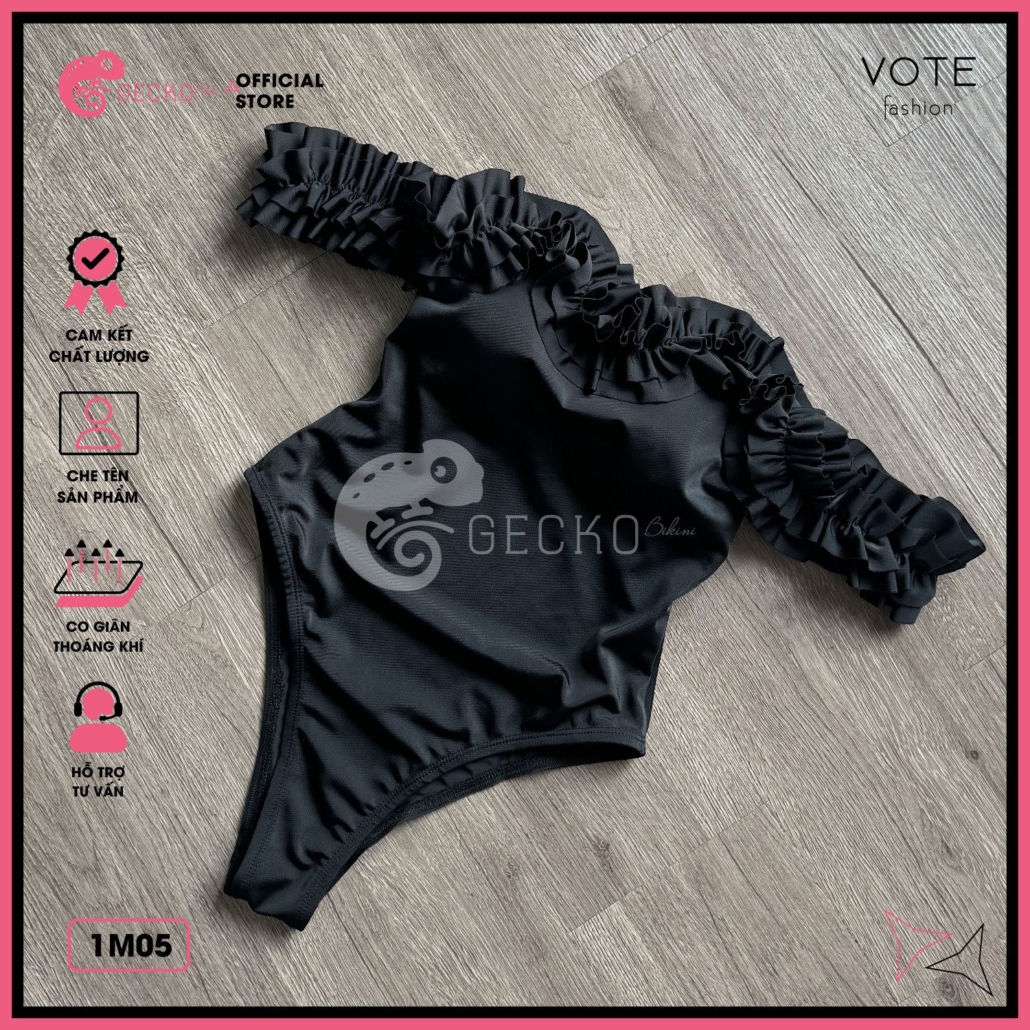  Bikini 1 Mảnh Bèo Trễ Vai Dễ Thương Quần Xẻ Cao GECKO 1M05 