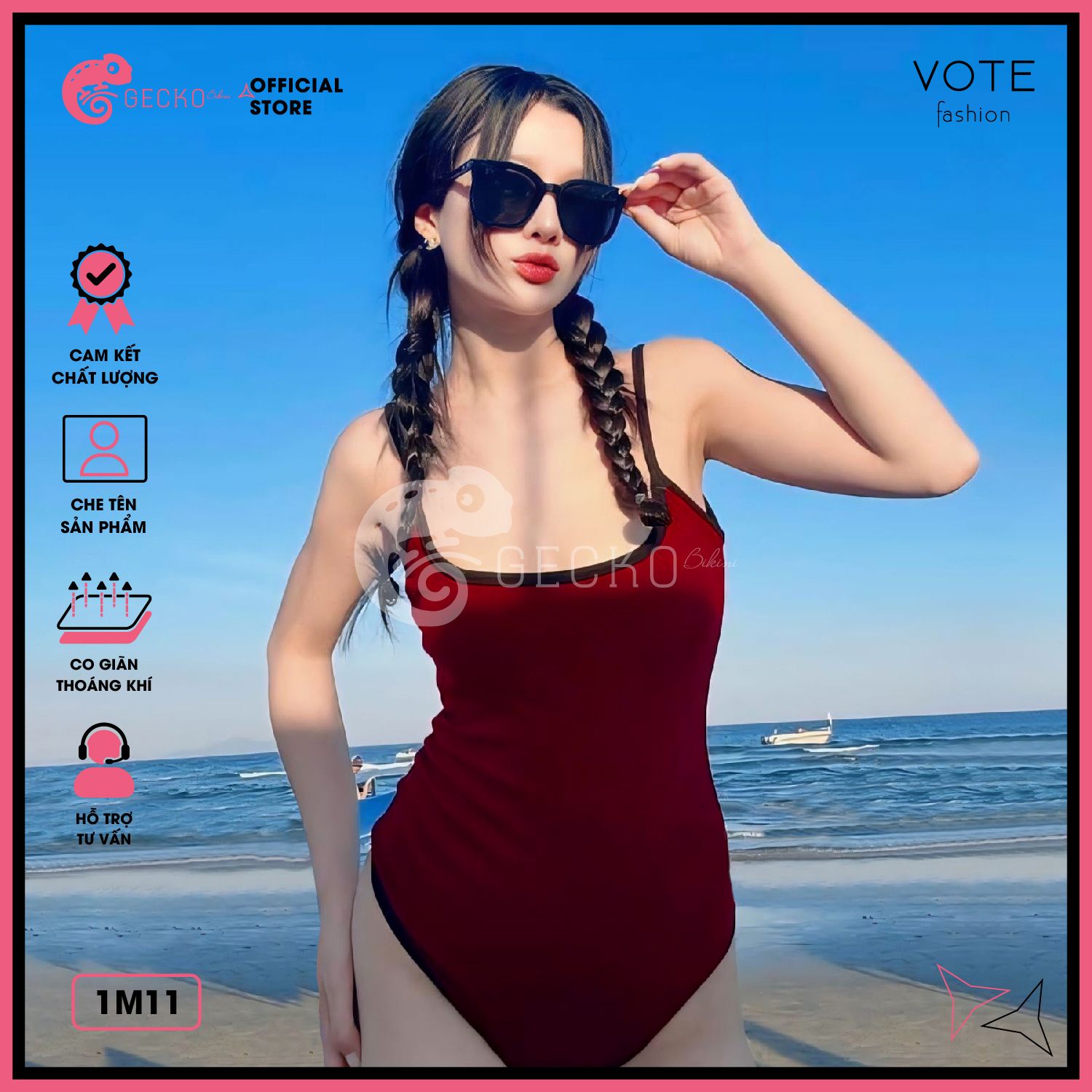  Bikini 1 Mảnh Bodysuit Viền 2 Dây Gợi Cảm GECKO 1M11 