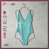  Bikini 1 Mảnh Bodysuit Thun Tăm Khoét Lưng Cổ V Xẻ Cao GECKO 1M12 
