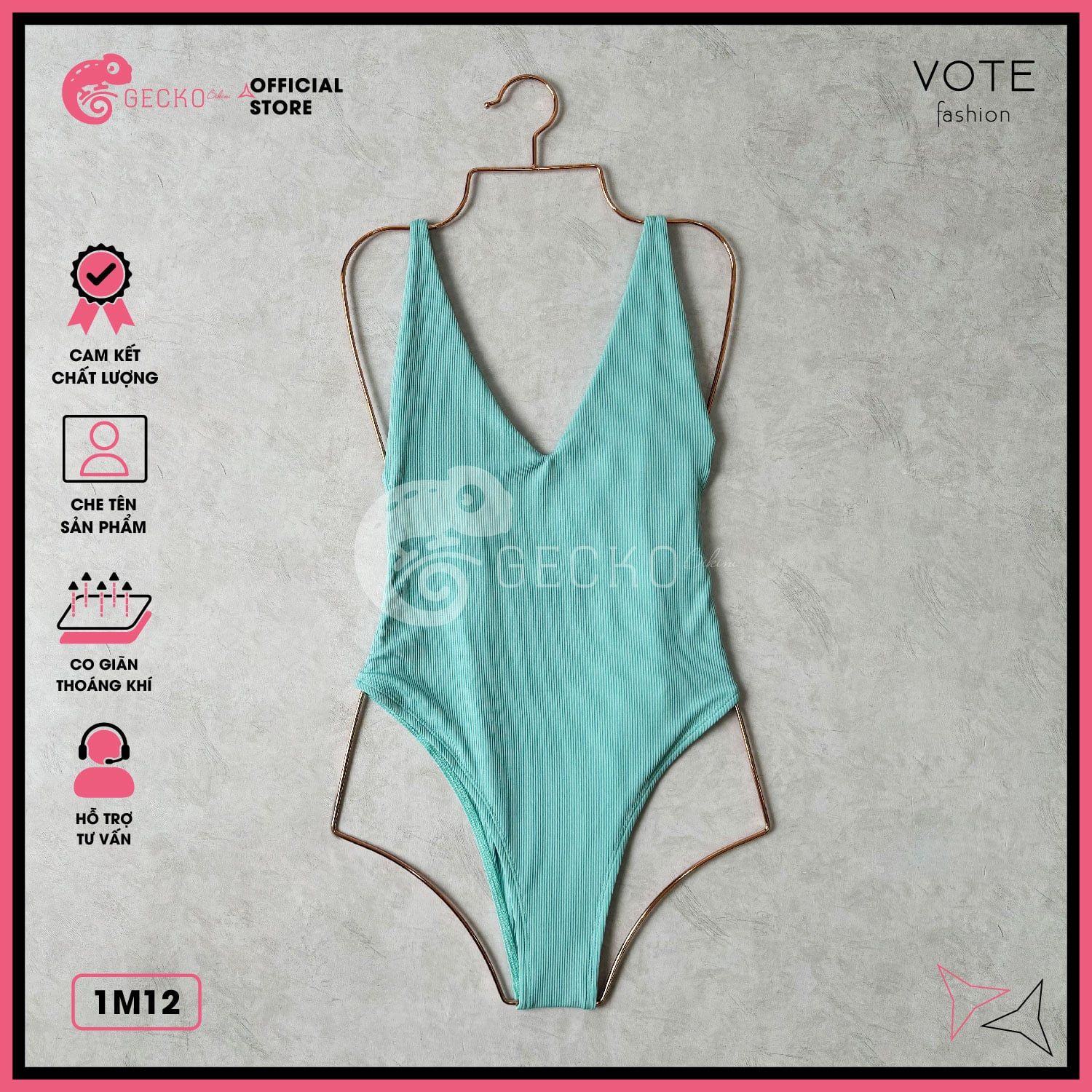  Bikini 1 Mảnh Bodysuit Thun Tăm Khoét Lưng Cổ V Xẻ Cao GECKO 1M12 