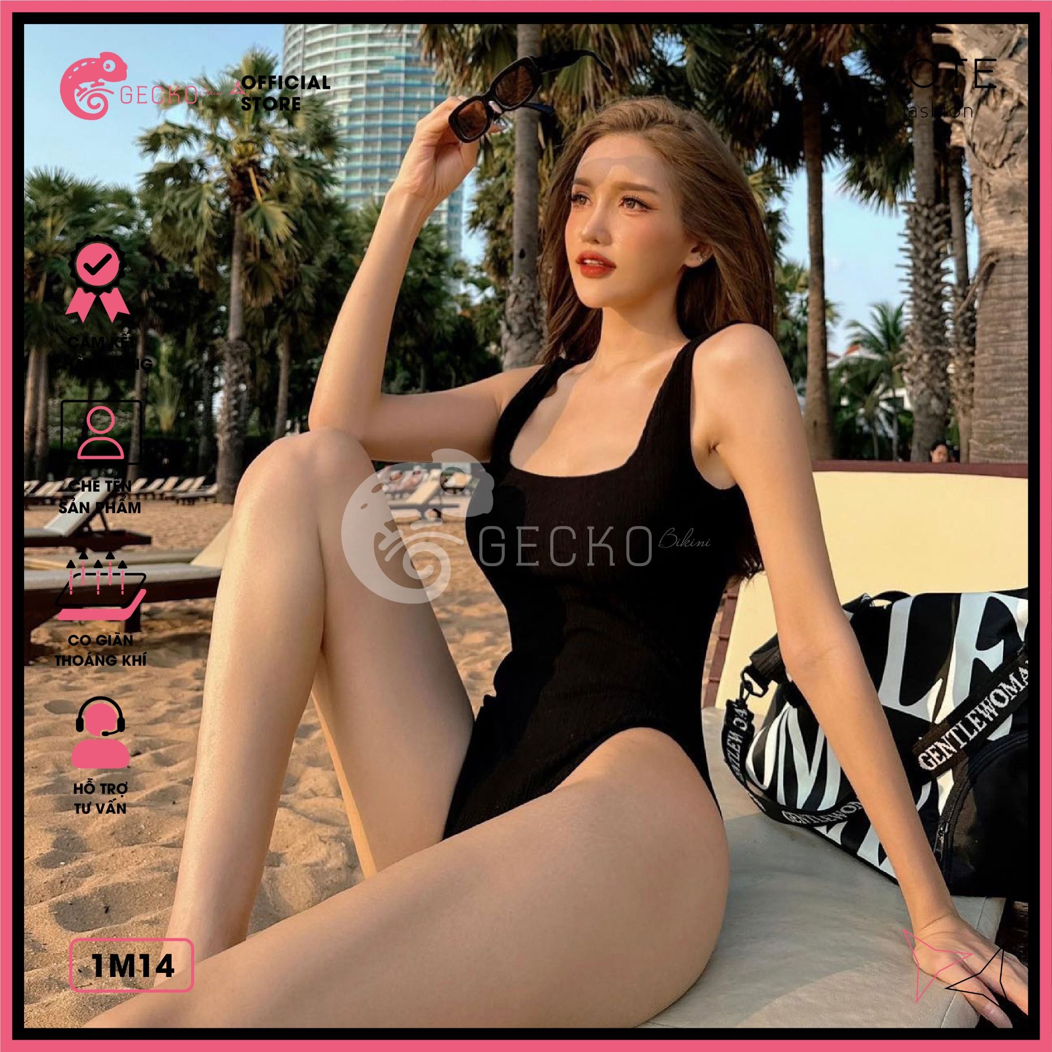  Bikini 1 Mảnh Bodysuit Thun Tăm Cổ U Slay GECKO 1M14 
