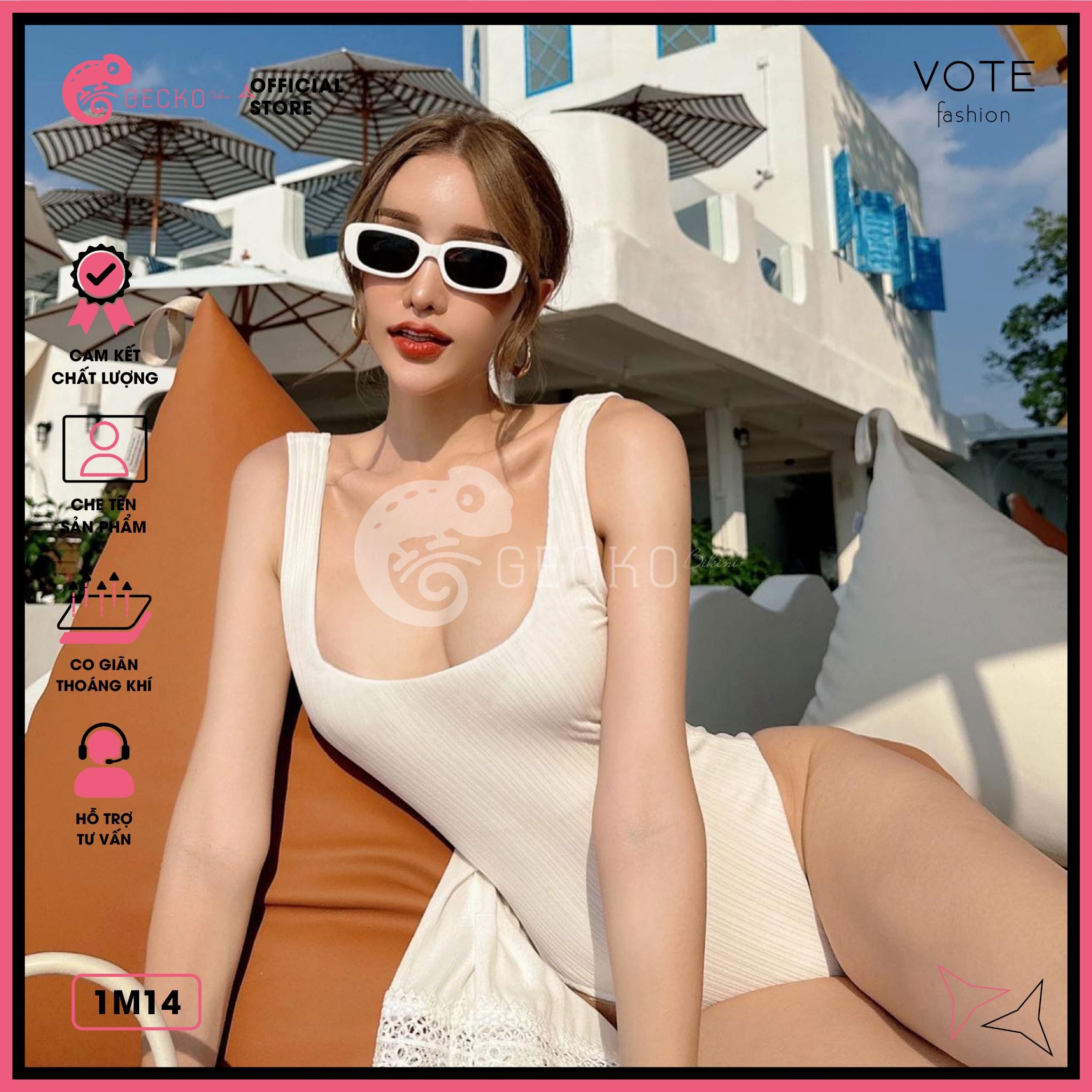  Bikini 1 Mảnh Bodysuit Thun Tăm Cổ U Slay GECKO 1M14 