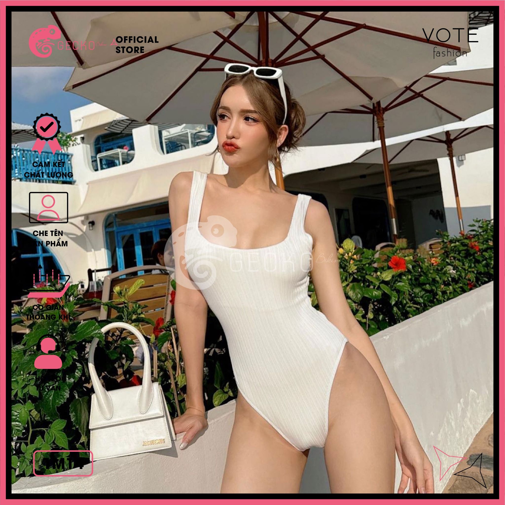  Bikini 1 Mảnh Bodysuit Thun Tăm Cổ U Slay GECKO 1M14 