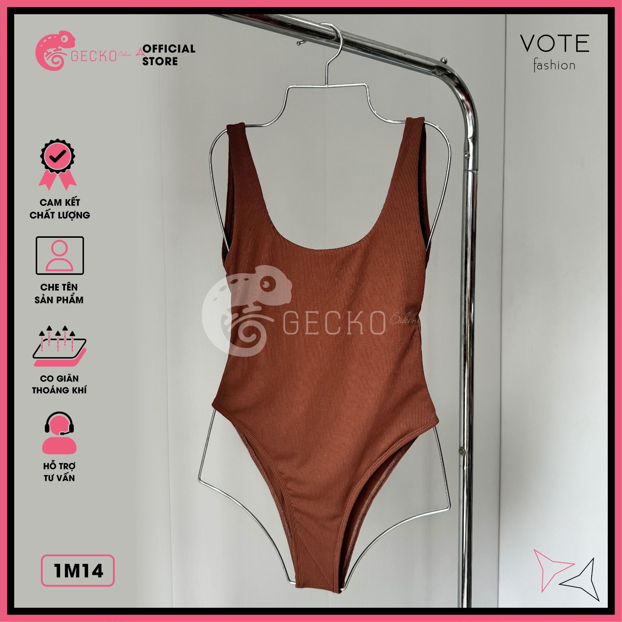  Bikini 1 Mảnh Bodysuit Thun Tăm Cổ U Slay GECKO 1M14 