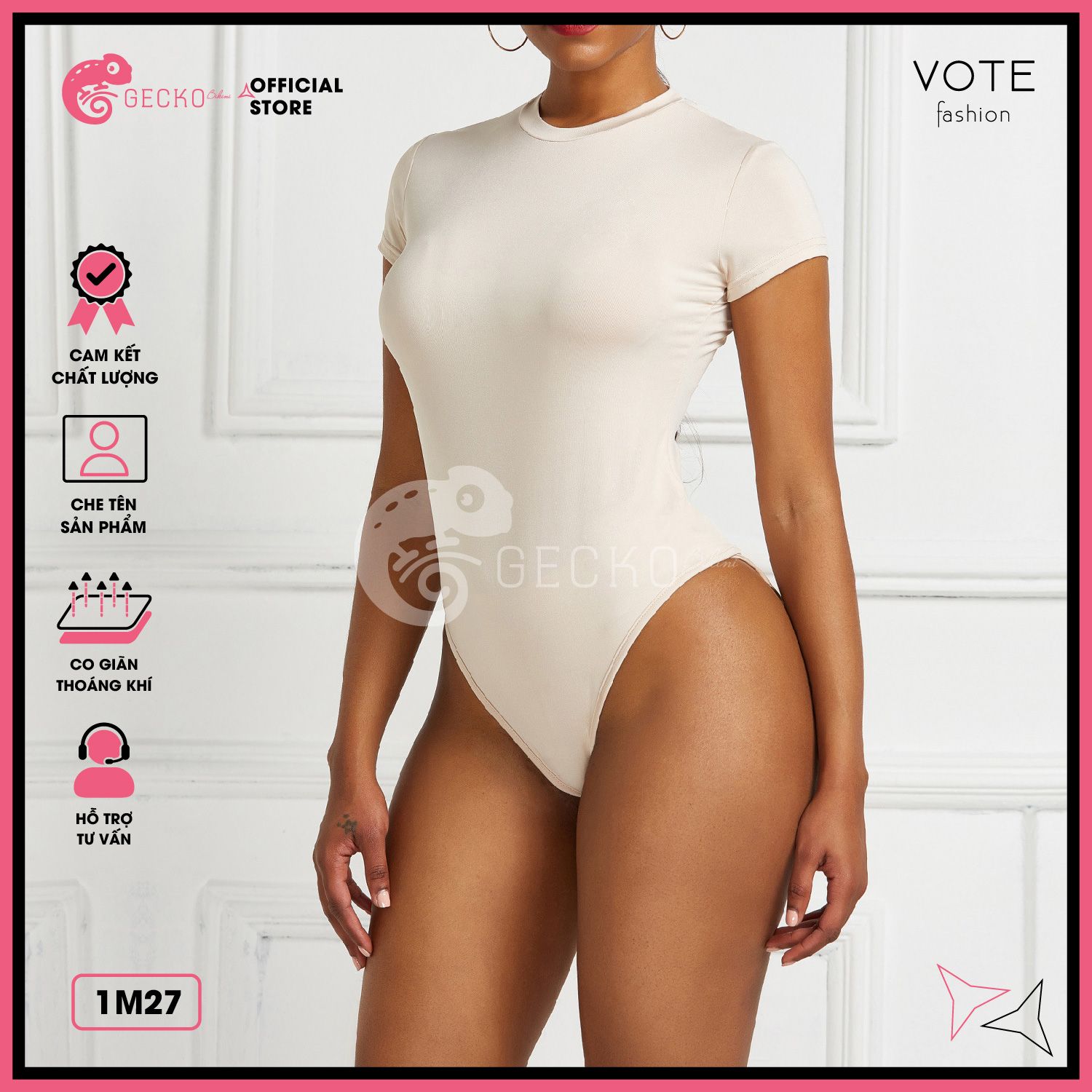  Bikini 1 Mảnh Áo Thun Bodysuit Không Có Mút Tay Ngắn Đáy Chip GECKO 1M27 