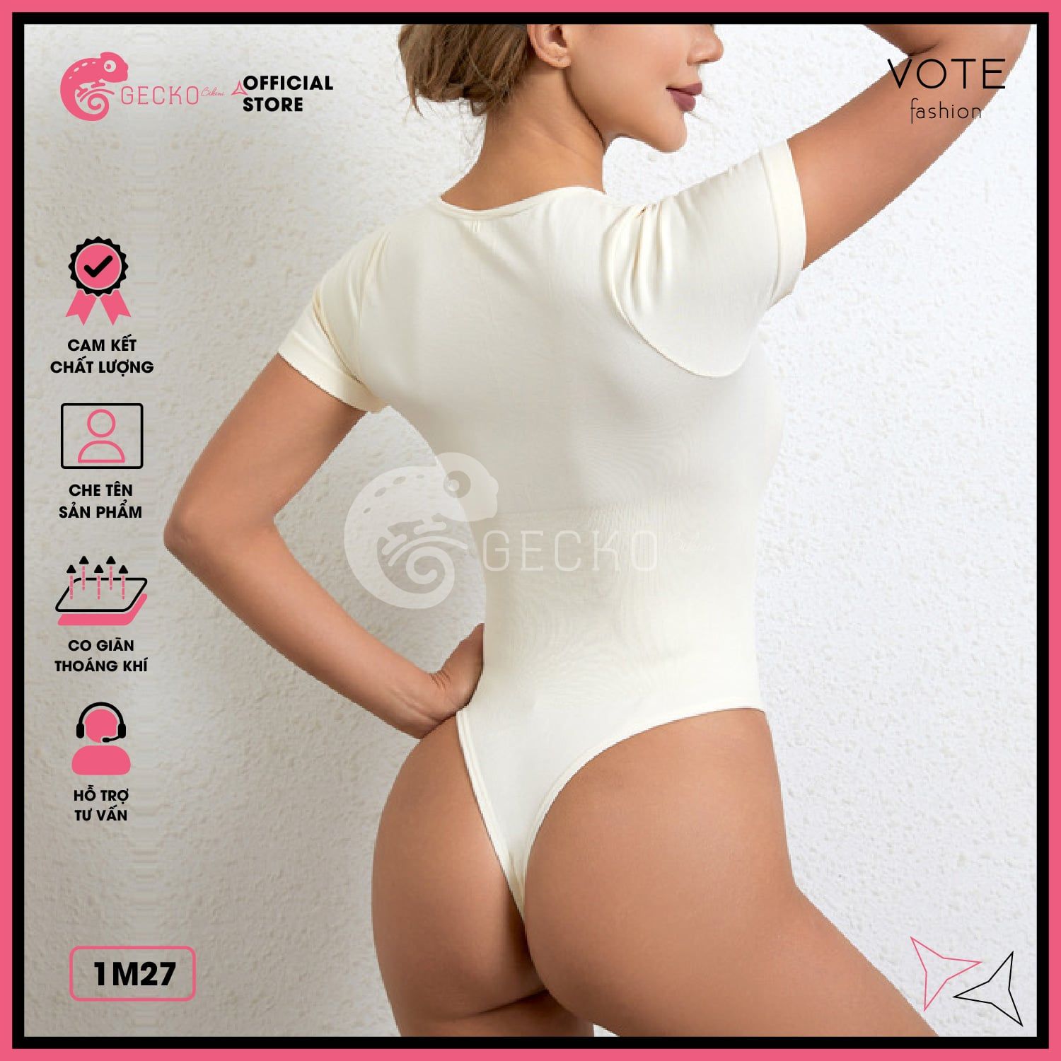  Bikini 1 Mảnh Áo Thun Bodysuit Không Có Mút Tay Ngắn Đáy Chip GECKO 1M27 