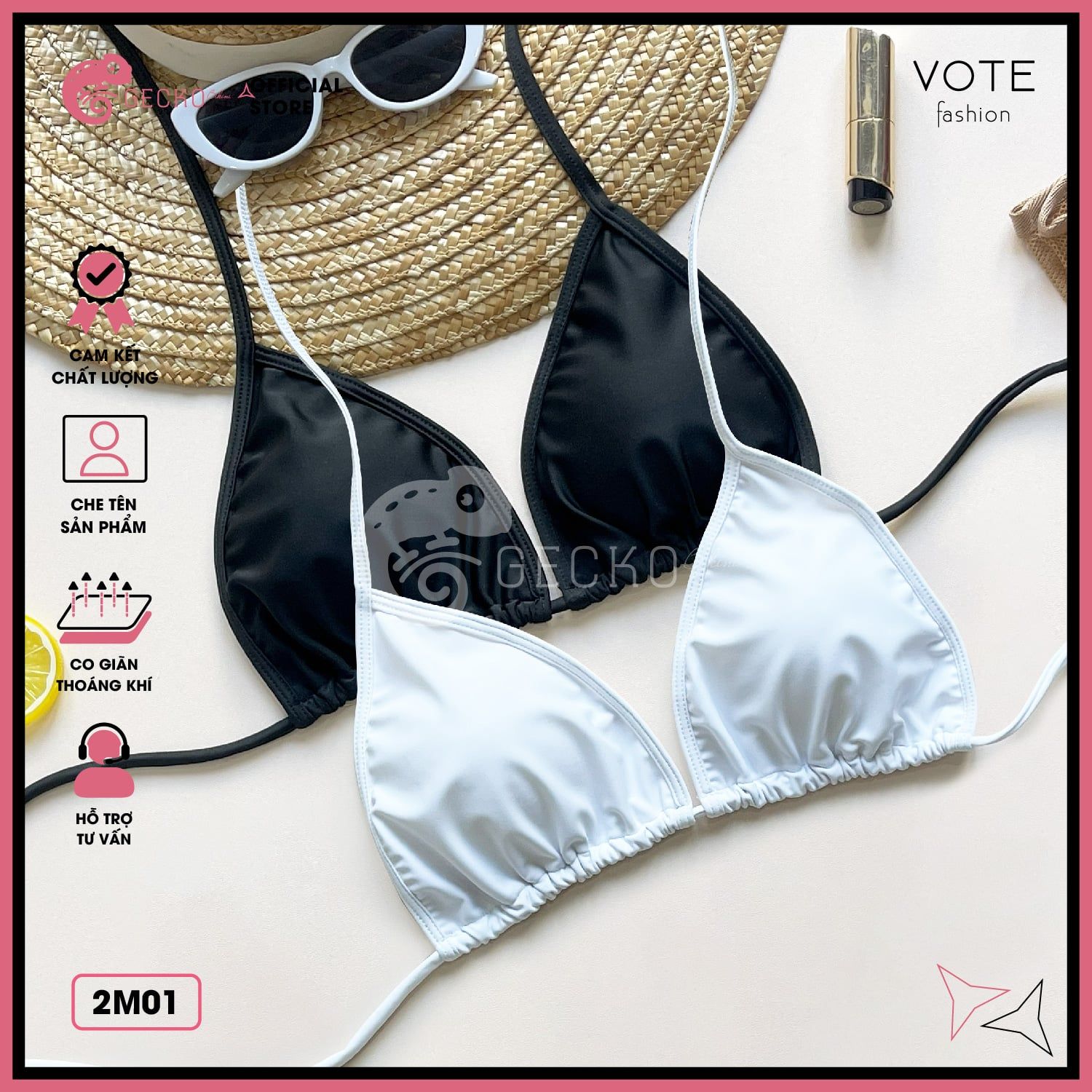  Áo Lẻ Bikini Tam Giác Trắng Đen GECKO 2M01-AL 