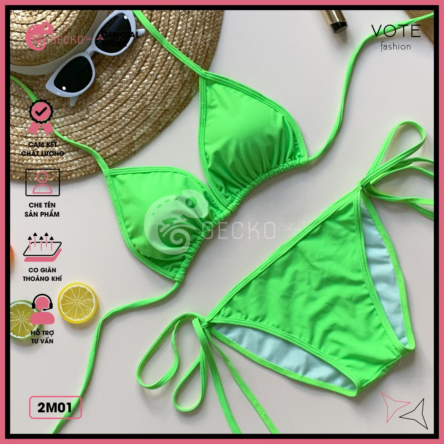 Bikini 2 Mảnh Đơn Giản Màu Xinh Xắn GECKO 2M01 