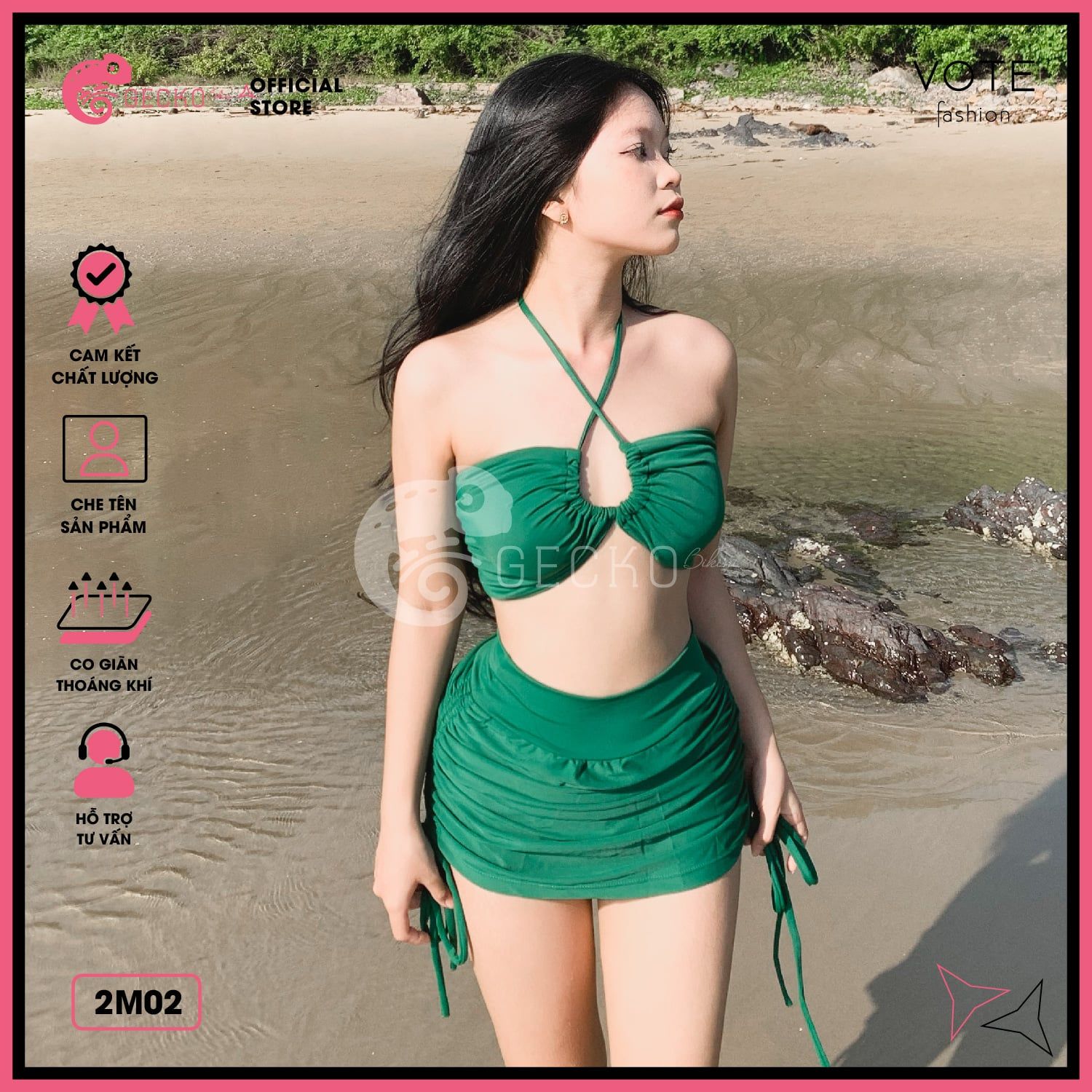  Bikini 2 Mảnh  Áo Bảng To Quần Váy Kín Đáo GECKO 2M02 
