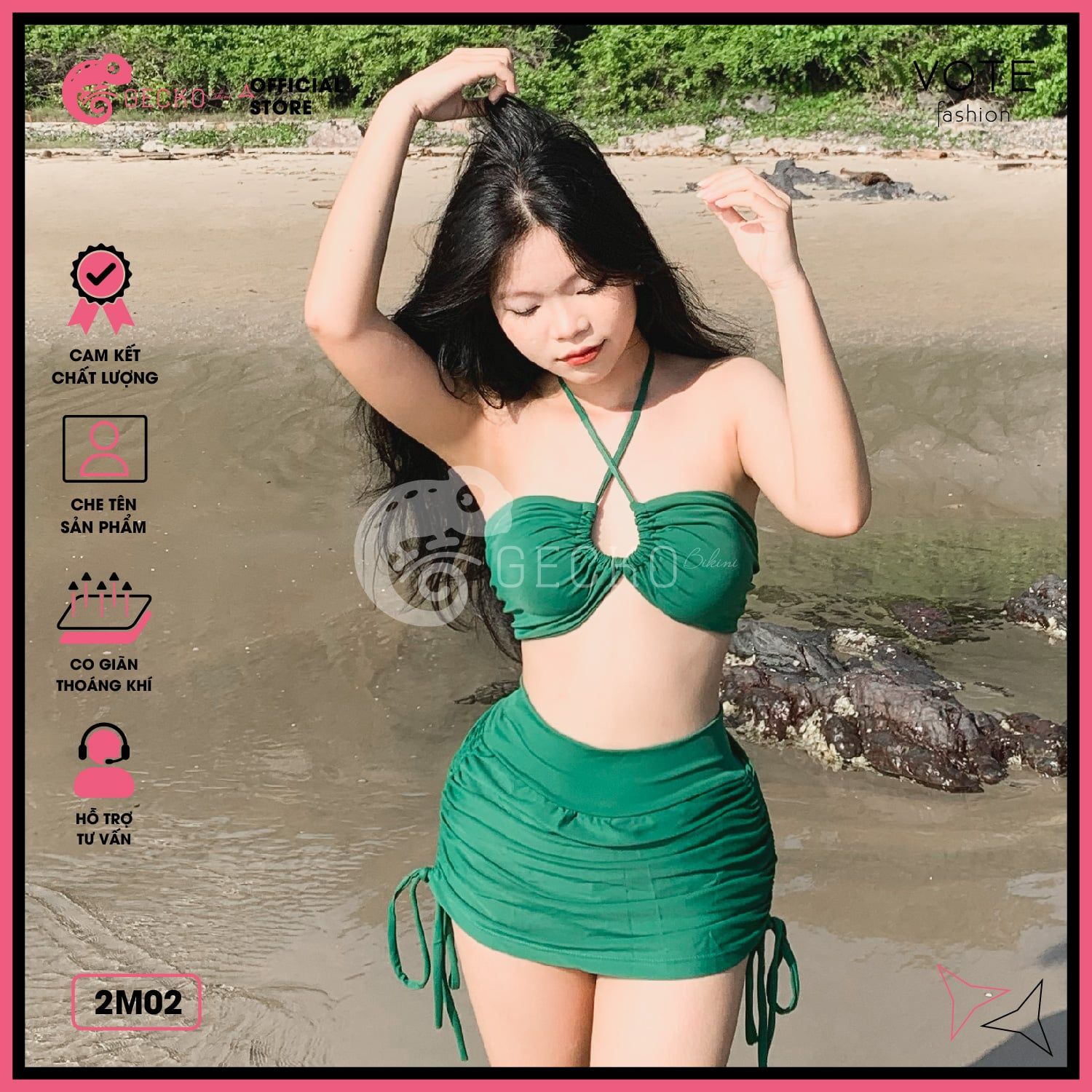  Bikini 2 Mảnh  Áo Bảng To Quần Váy Kín Đáo GECKO 2M02 