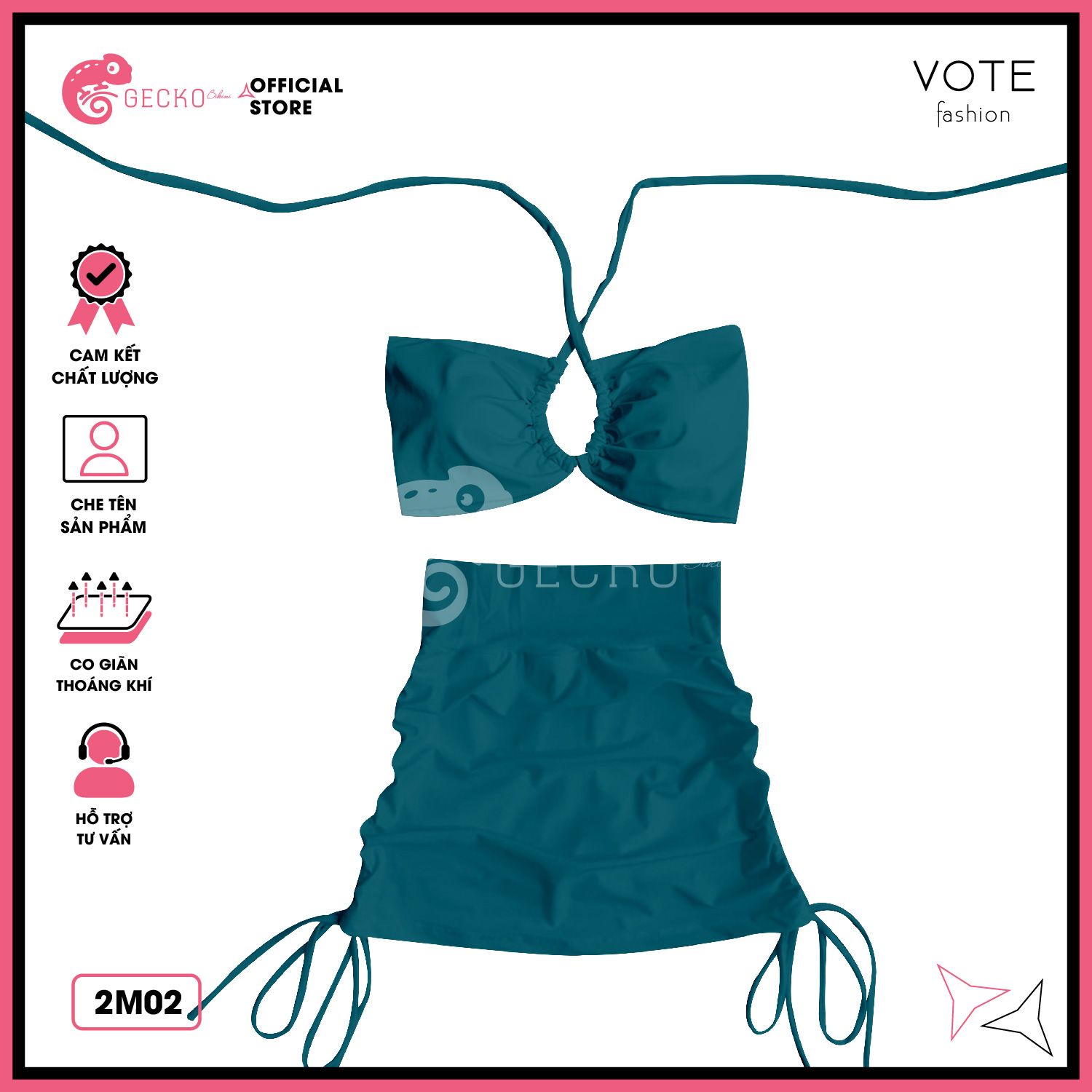  Bikini 2 Mảnh  Áo Bảng To Quần Váy Kín Đáo GECKO 2M02 