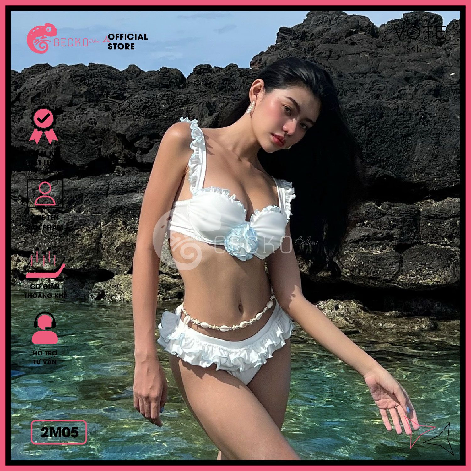  Bikini 2 Mảnh Bèo Hoa Hồng Xinh Xắn GECKO 2M05 