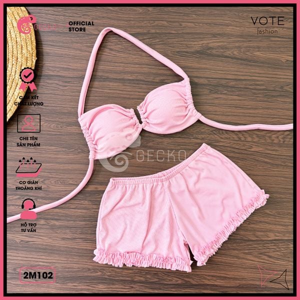  Bikini 2 Mảnh Áo Cúp Khoen U Quần Đùi Bèo Dễ Thương GECKO 2M102 