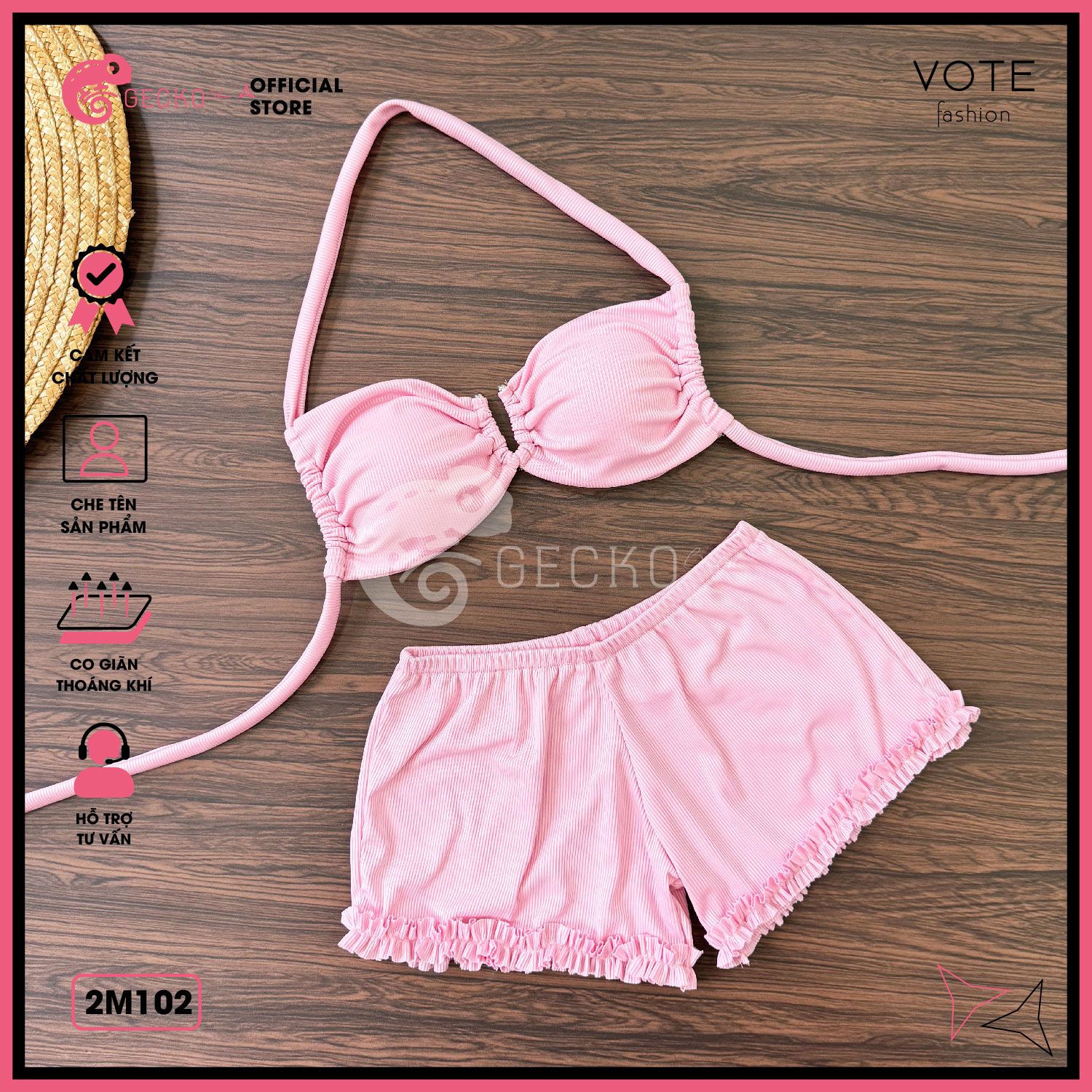  Bikini 2 Mảnh Áo Cúp Khoen U Quần Đùi Bèo Dễ Thương GECKO 2M102 