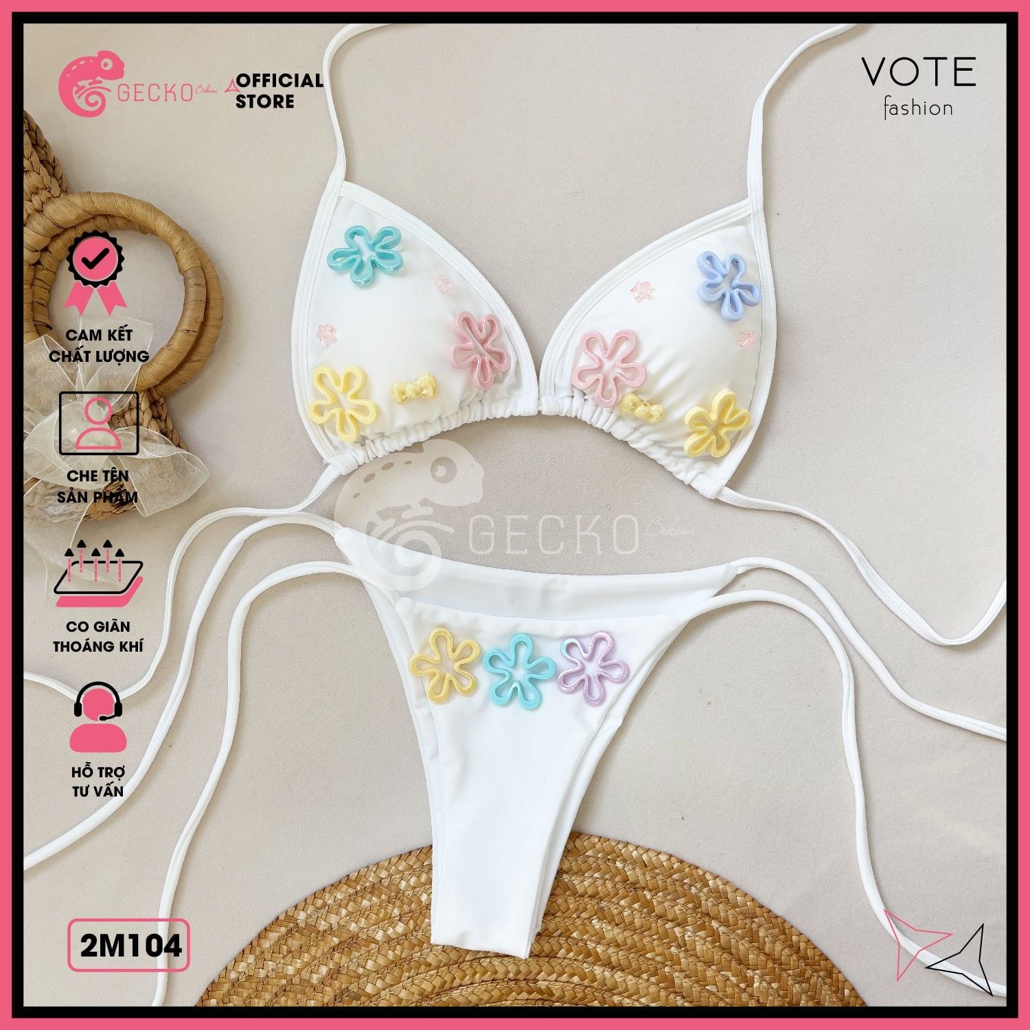  Bikini 2 Mảnh Tam Giác Charm Màu Sắc Dễ Thương GECKO 2M104 