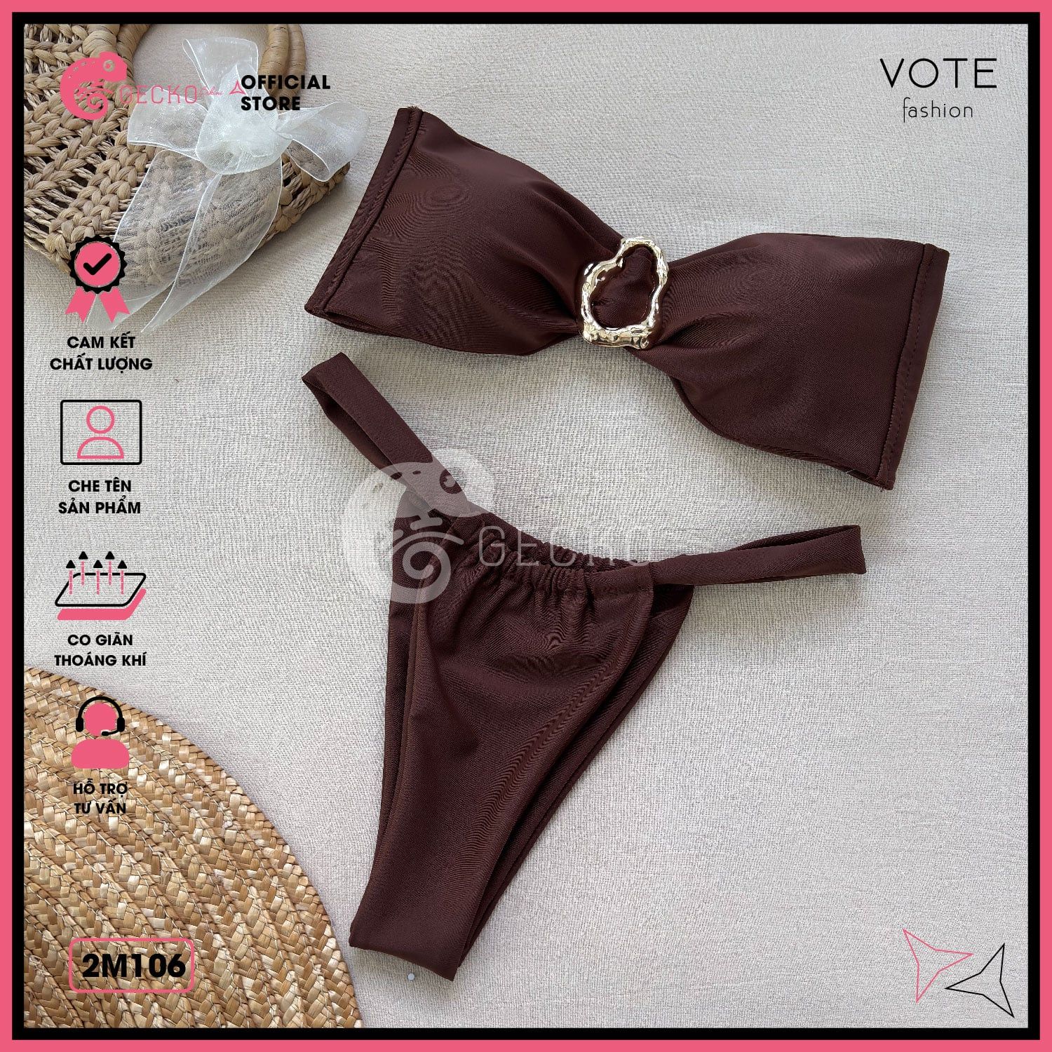  Bikini 2 Mảnh Áo Cúp Khoen Méo Quần Lotkhe Gợi Cảm GECKO 2M106 