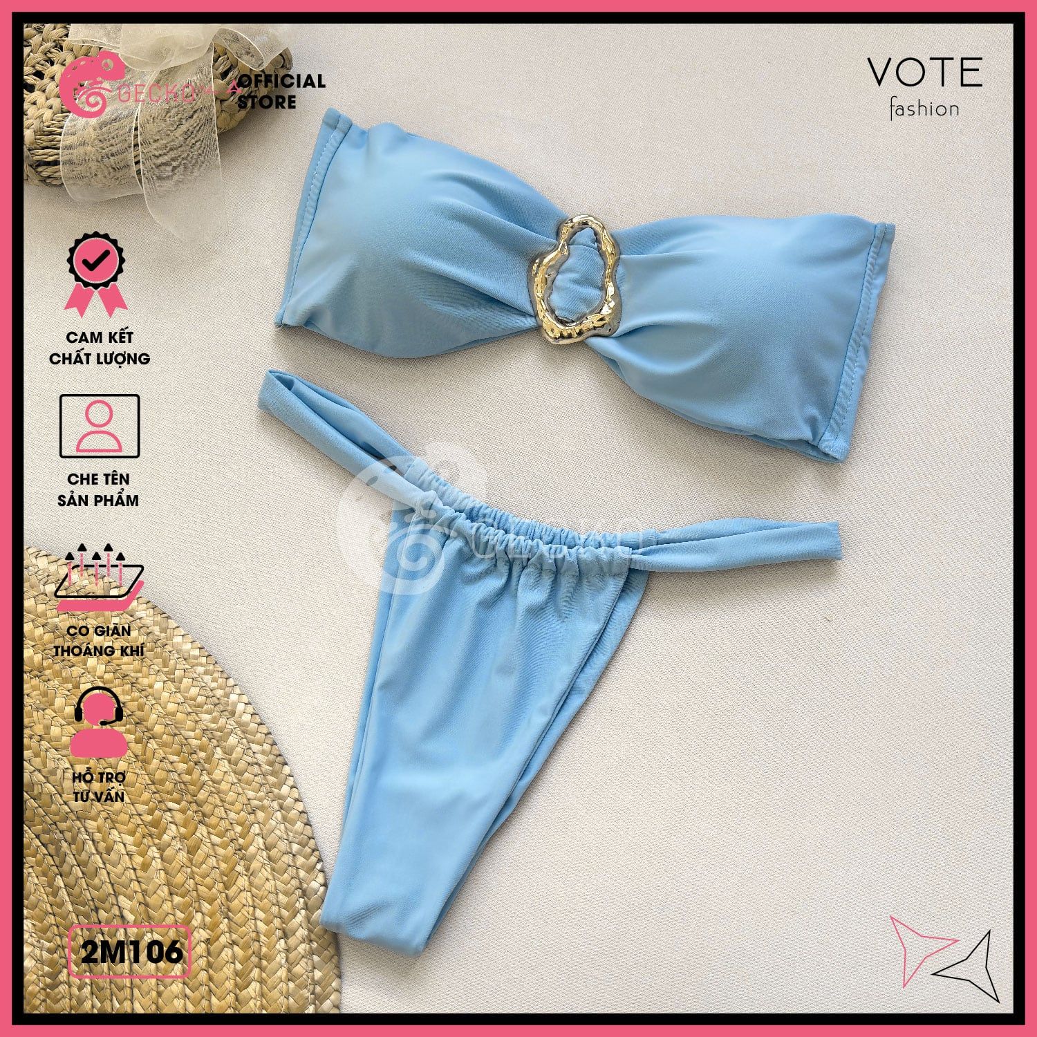  Bikini 2 Mảnh Áo Cúp Khoen Méo Quần Lotkhe Gợi Cảm GECKO 2M106 