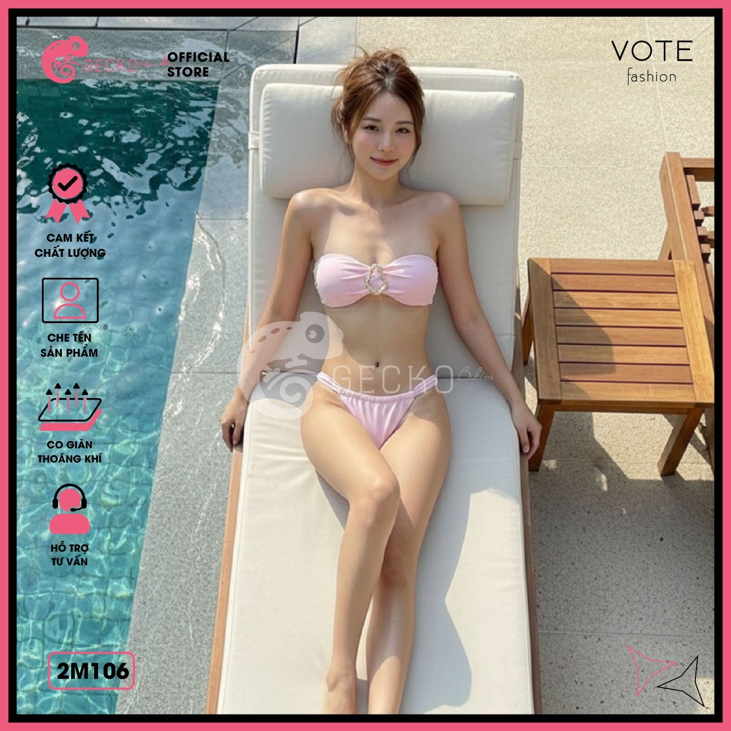  Bikini 2 Mảnh Áo Cúp Khoen Méo Quần Lotkhe Gợi Cảm GECKO 2M106 