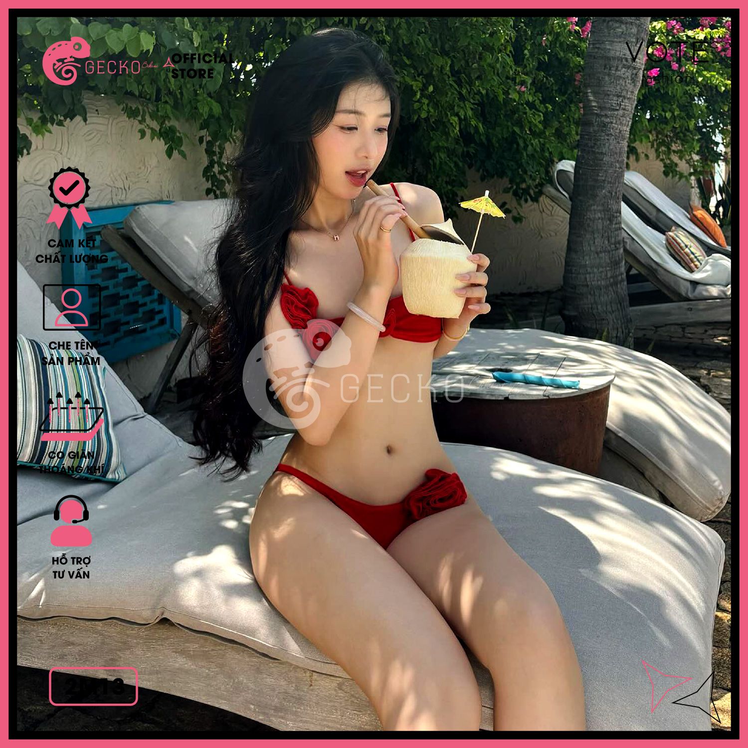  Bikini 2 Mảnh Hoa Hồng Quần Chip Dễ Thương GECKO 2M13 