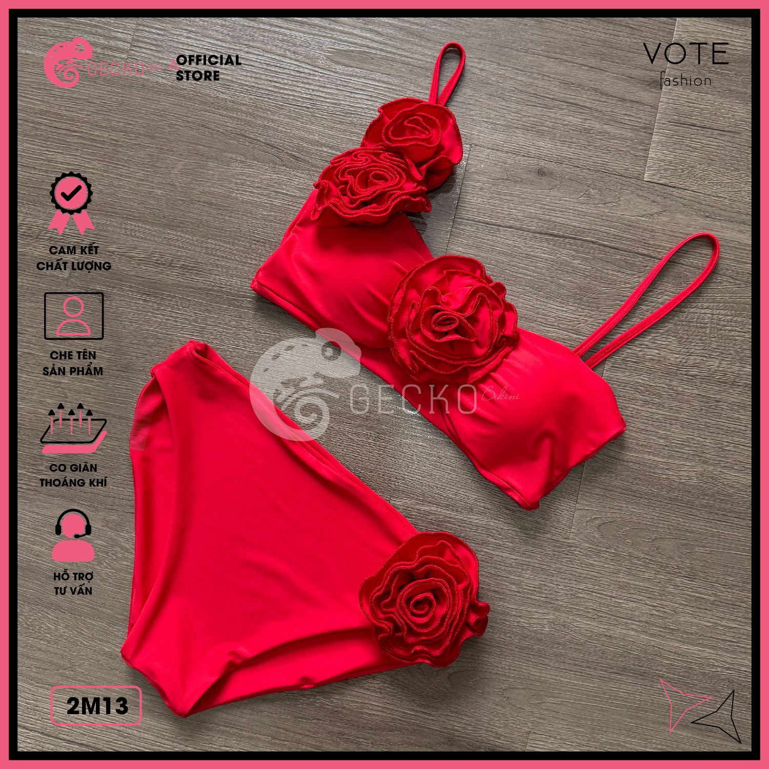  Bikini 2 Mảnh Hoa Hồng Quần Chip Dễ Thương GECKO 2M13 