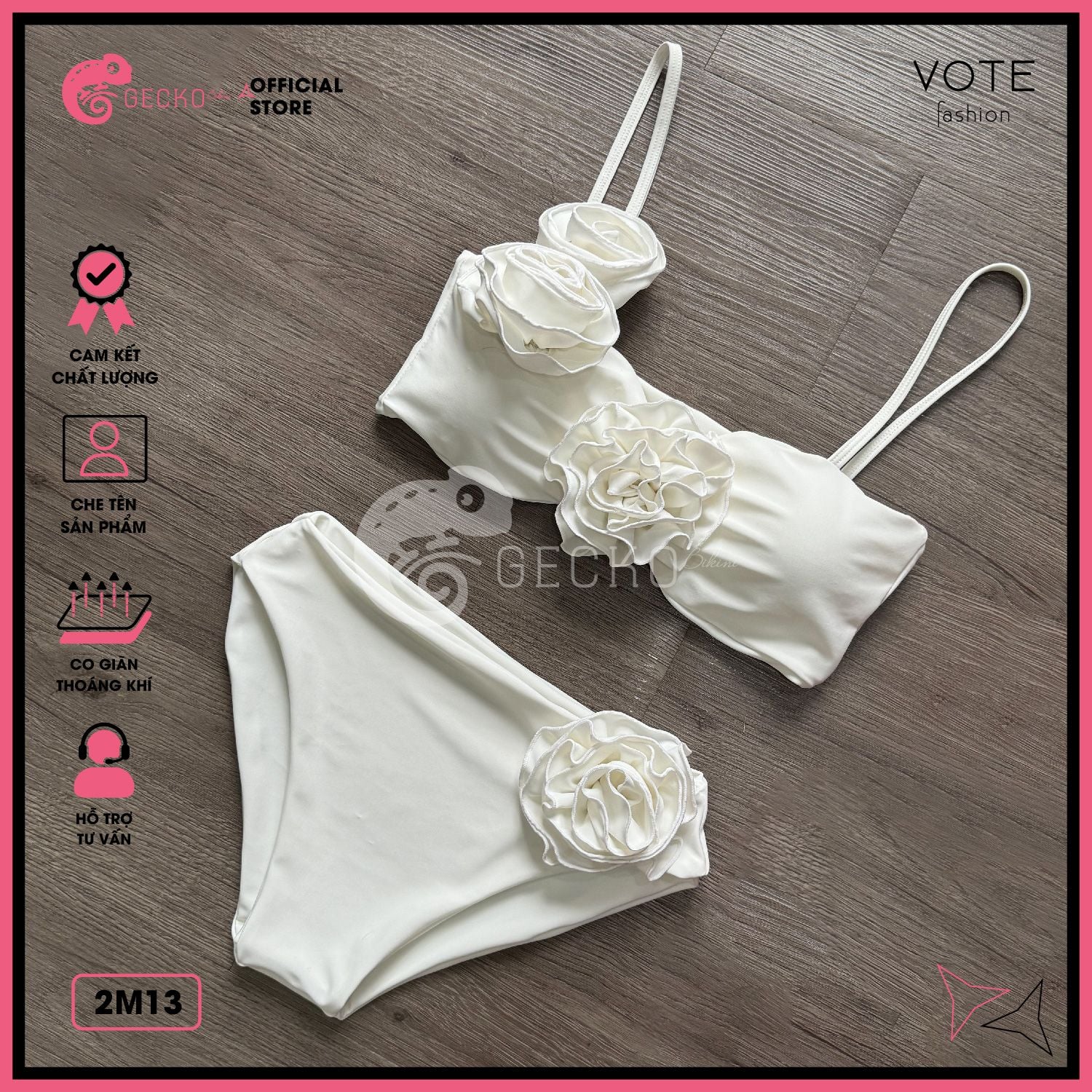  Bikini 2 Mảnh Hoa Hồng Quần Chip Dễ Thương GECKO 2M13 