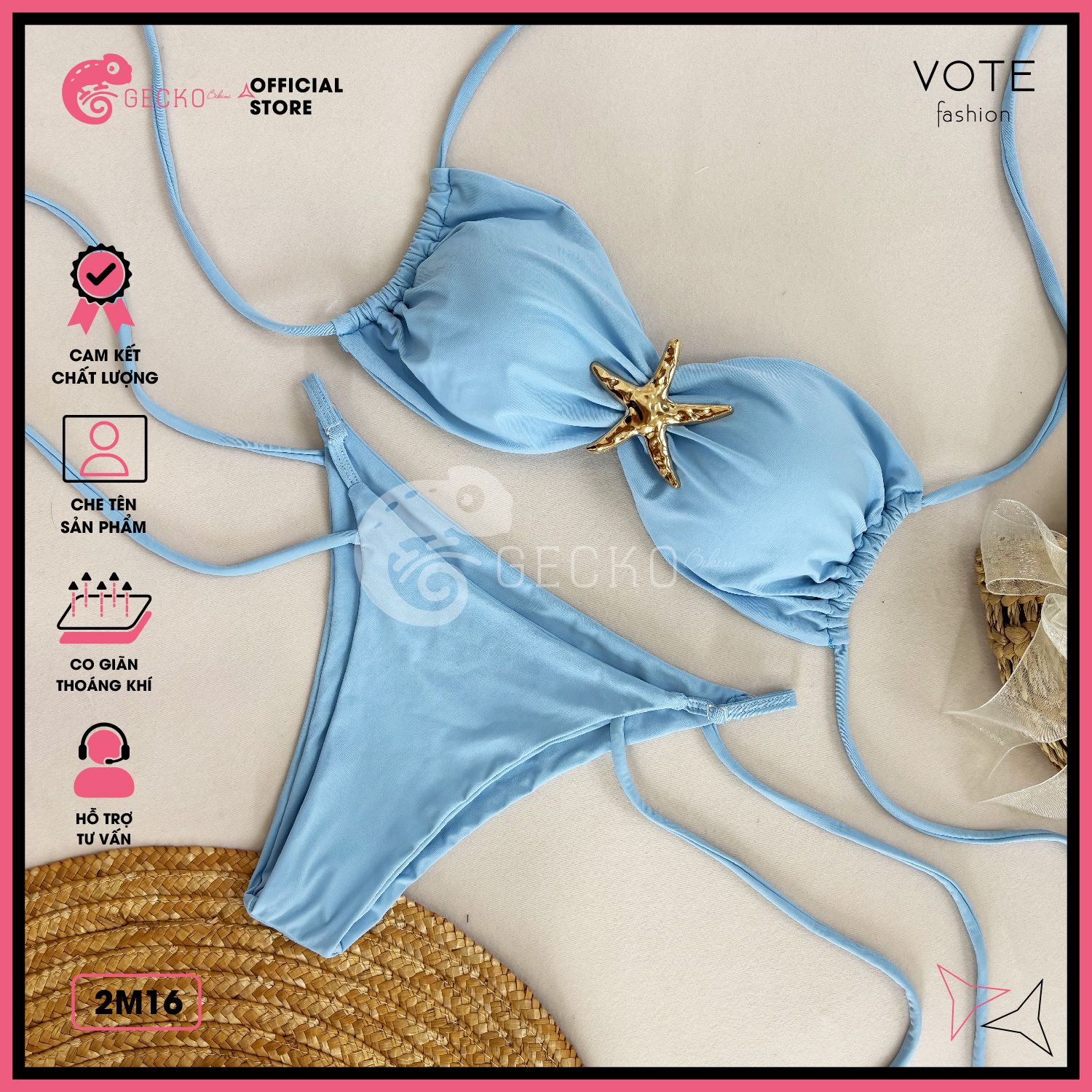  Bikini 2 Mảnh Cúp Nhúng Mix Khoen Sao Biển Dễ Thương GECKO 2M16 