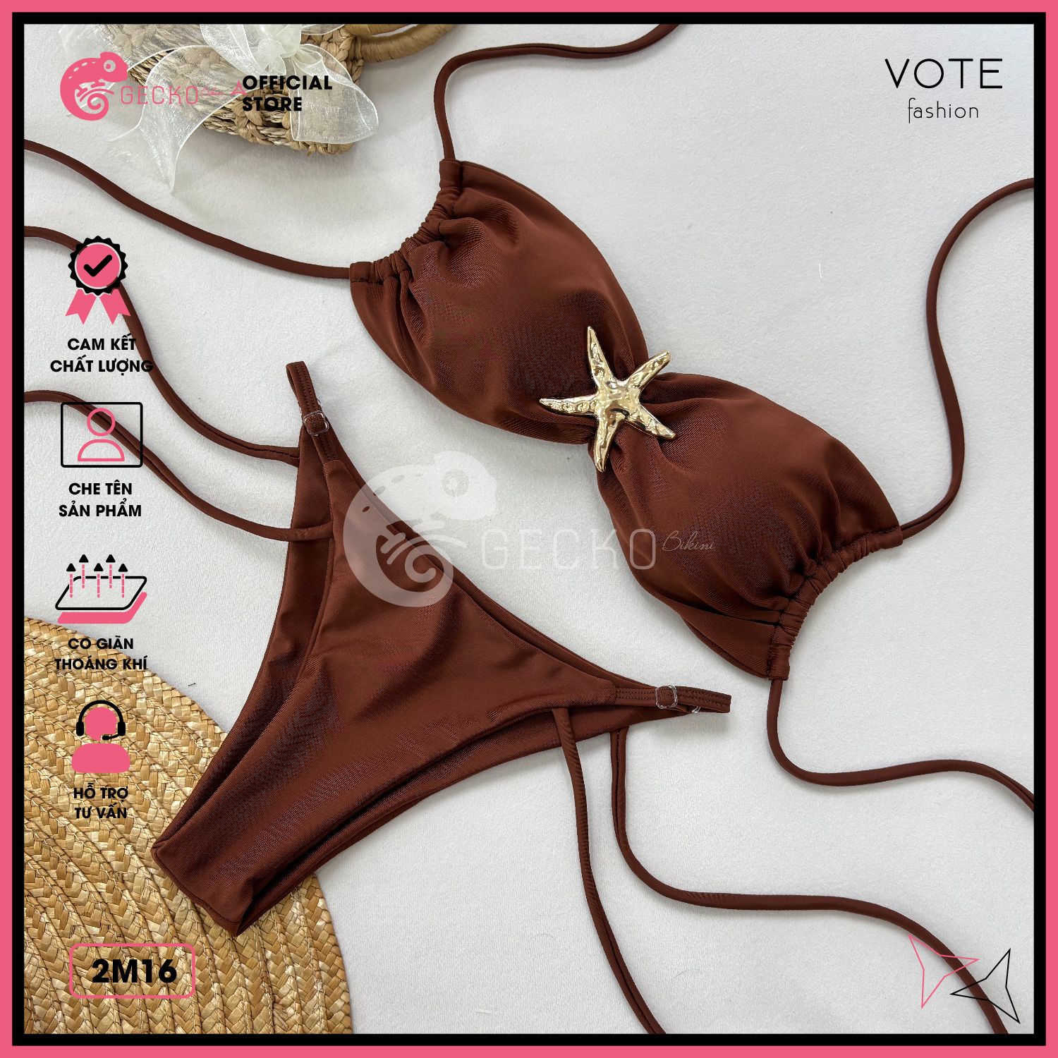 Bikini 2 Mảnh Cúp Nhúng Mix Khoen Sao Biển Dễ Thương GECKO 2M16 