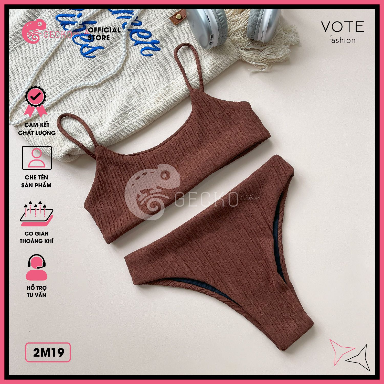  Bikini 2 Mảnh Áo 2 Dây Basic Thun Xốp GECKO 2M19 