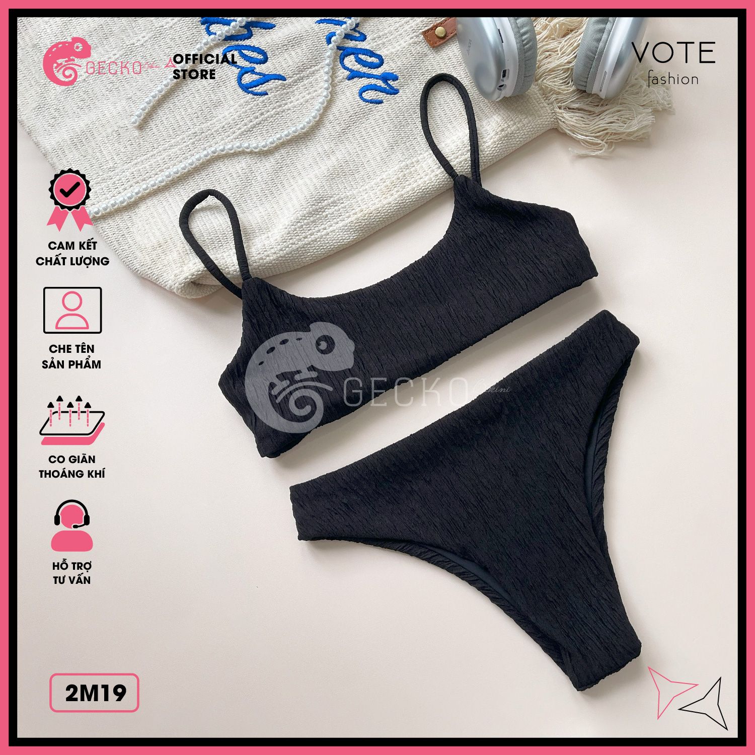  Bikini 2 Mảnh Áo 2 Dây Basic Thun Xốp GECKO 2M19 