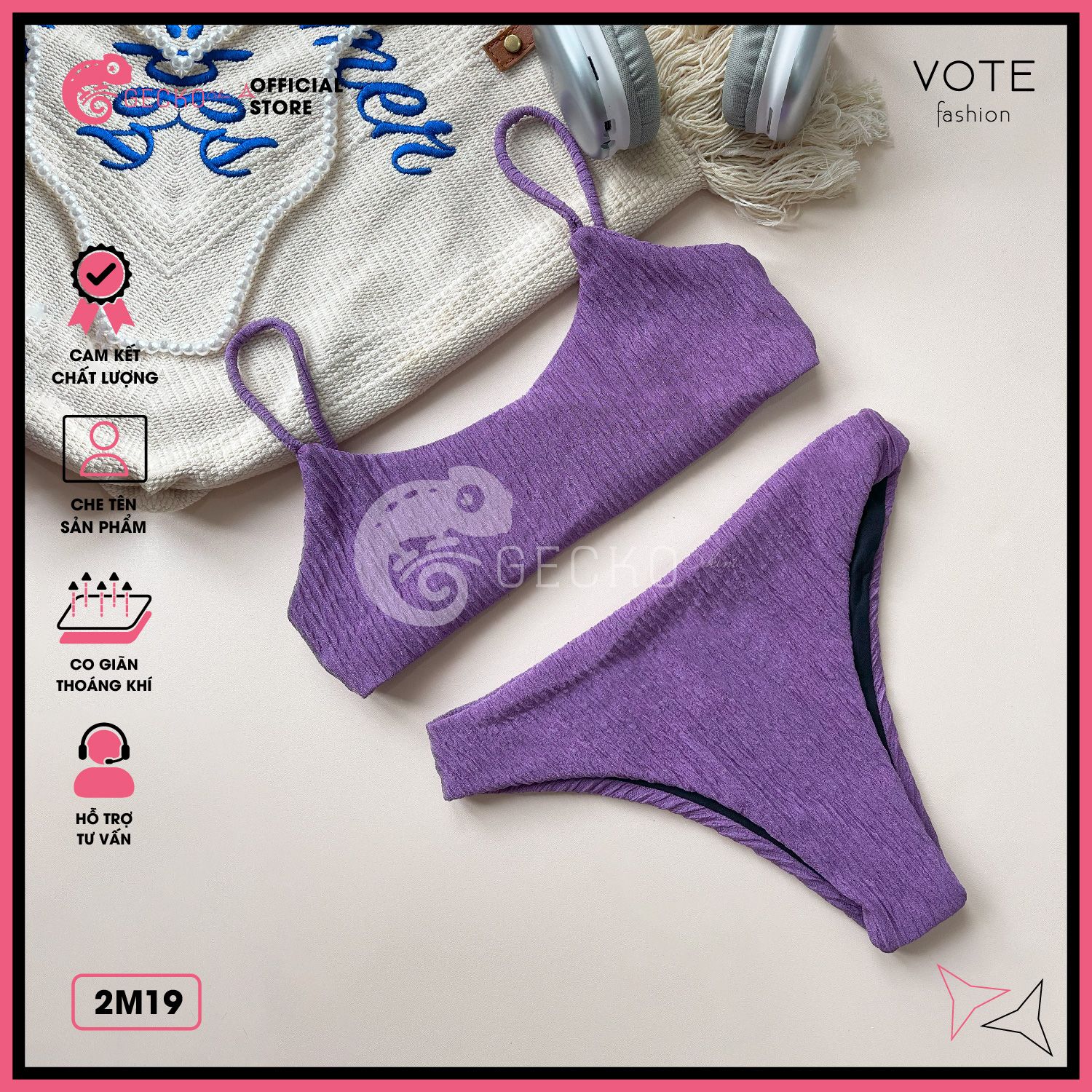  Bikini 2 Mảnh Áo 2 Dây Basic Thun Xốp GECKO 2M19 