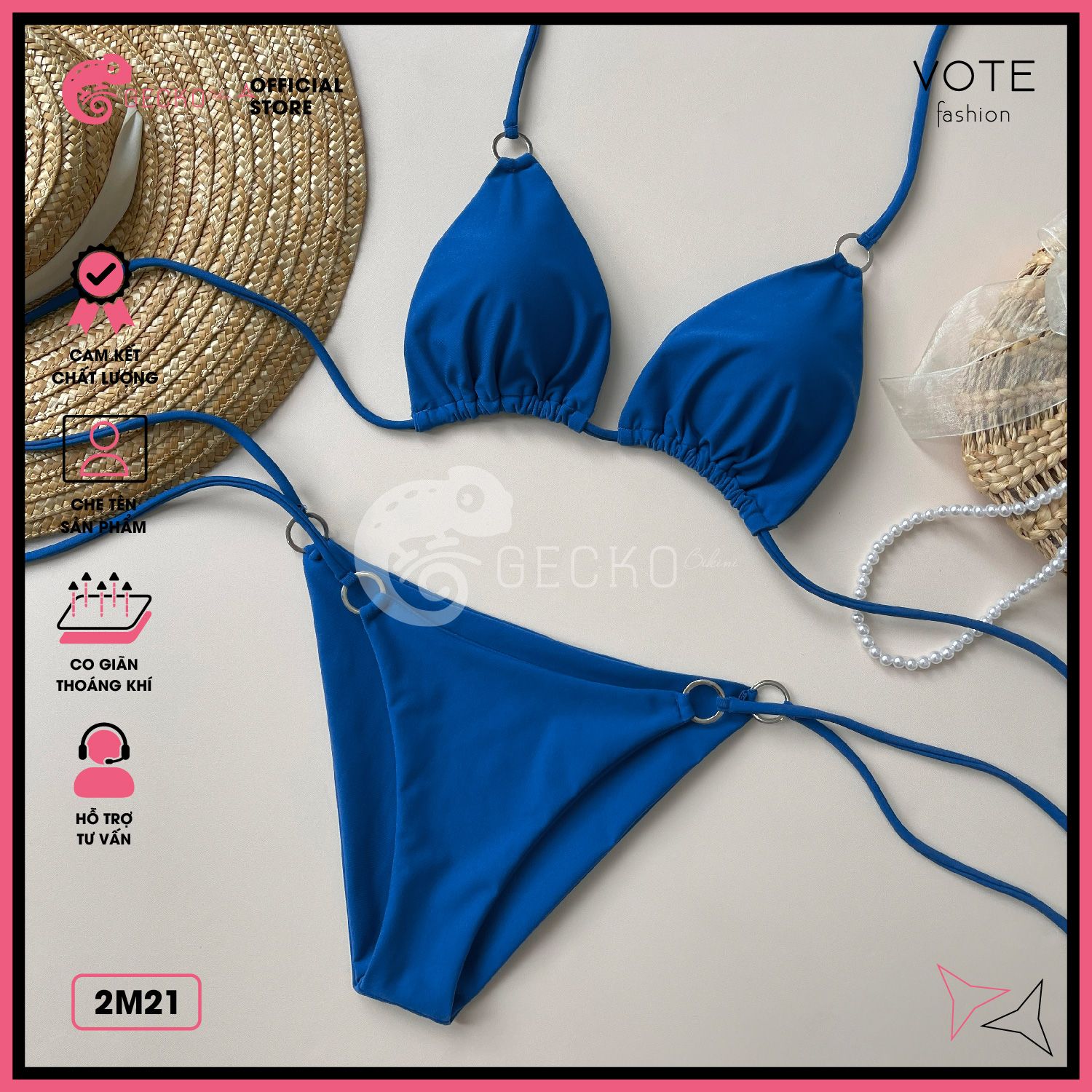  Bikini 2 Mảnh Quần Áo Tam Giác 6 Khoen Tròn GECKO 2M21 