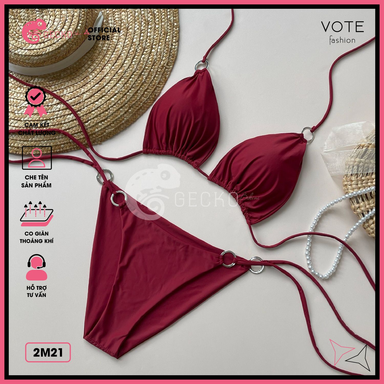  Bikini 2 Mảnh Quần Áo Tam Giác 6 Khoen Tròn GECKO 2M21 
