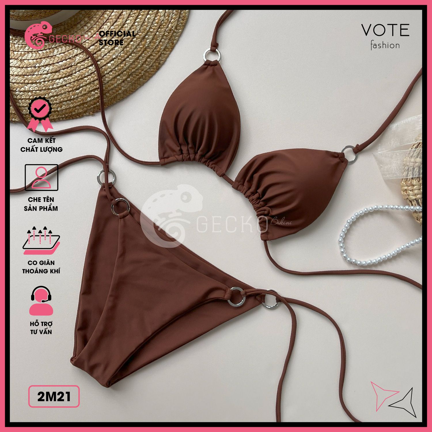  Bikini 2 Mảnh Quần Áo Tam Giác 6 Khoen Tròn GECKO 2M21 