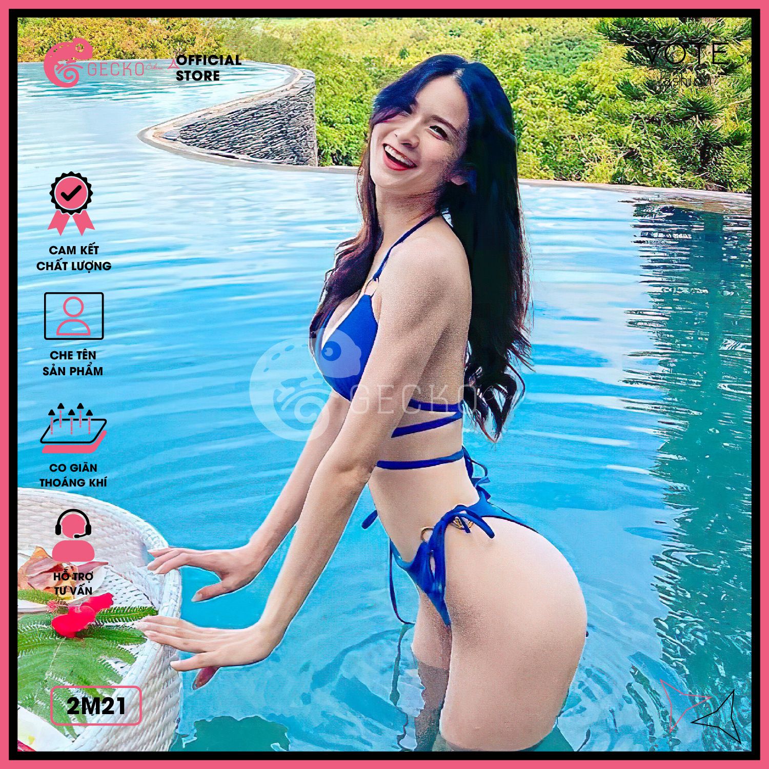  Bikini 2 Mảnh Quần Áo Tam Giác 6 Khoen Tròn GECKO 2M21 