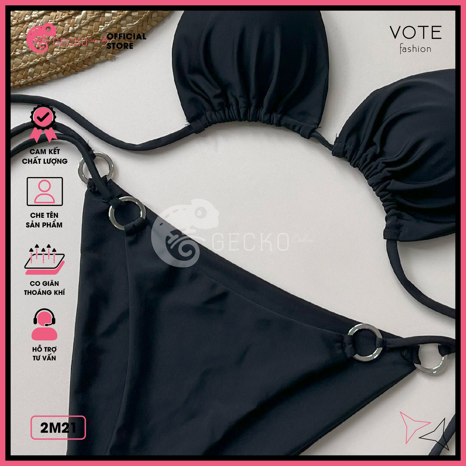  Bikini 2 Mảnh Quần Áo Tam Giác 6 Khoen Tròn GECKO 2M21 