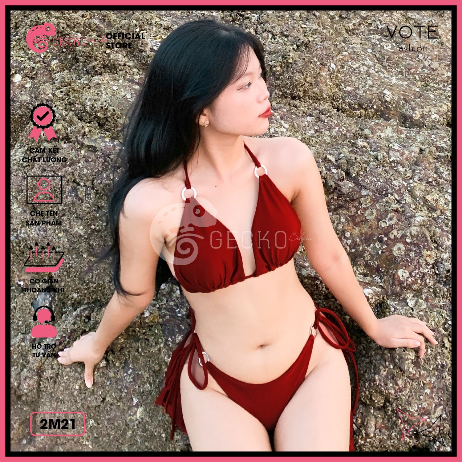  Bikini 2 Mảnh Quần Áo Tam Giác 6 Khoen Tròn GECKO 2M21 