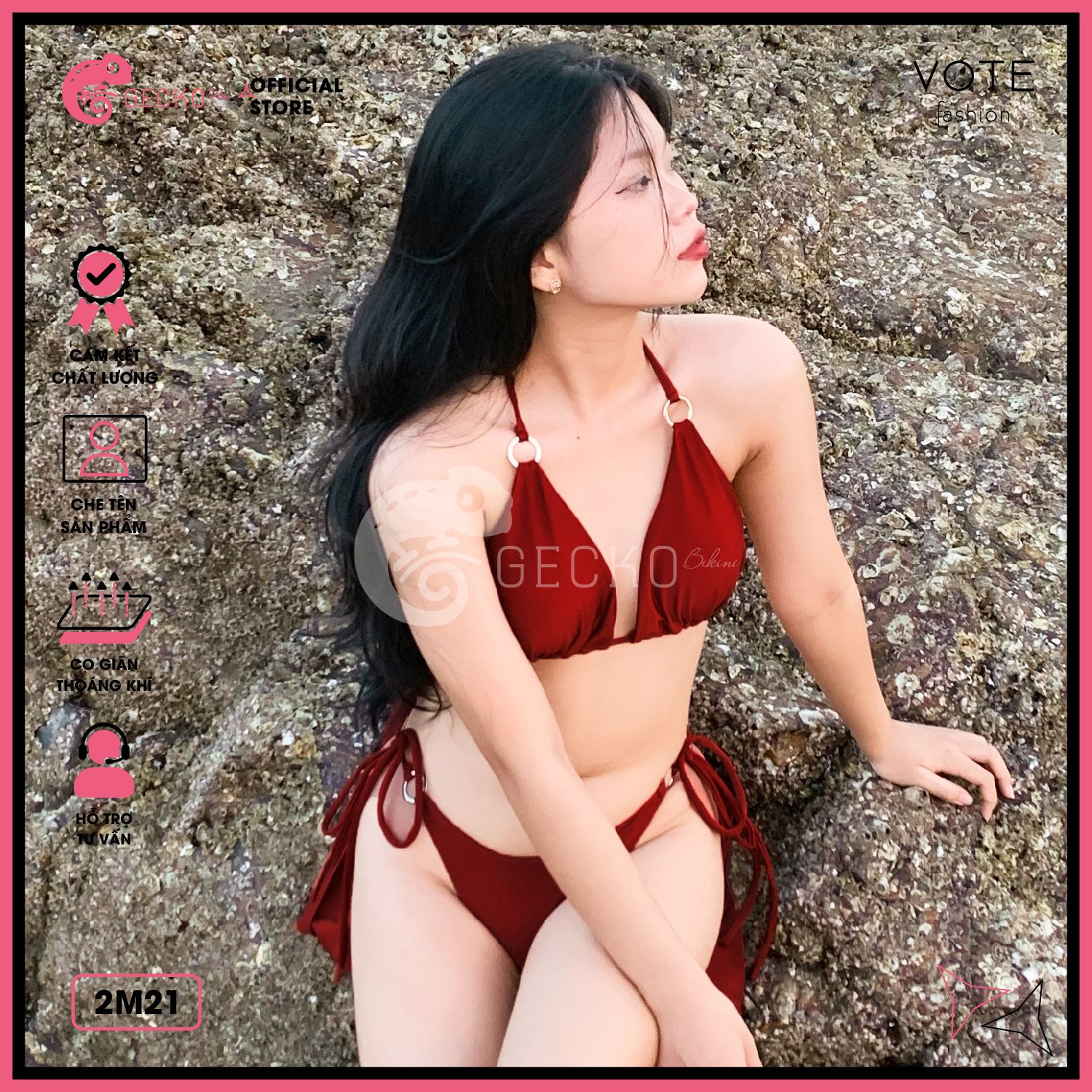  Bikini 2 Mảnh Quần Áo Tam Giác 6 Khoen Tròn GECKO 2M21 